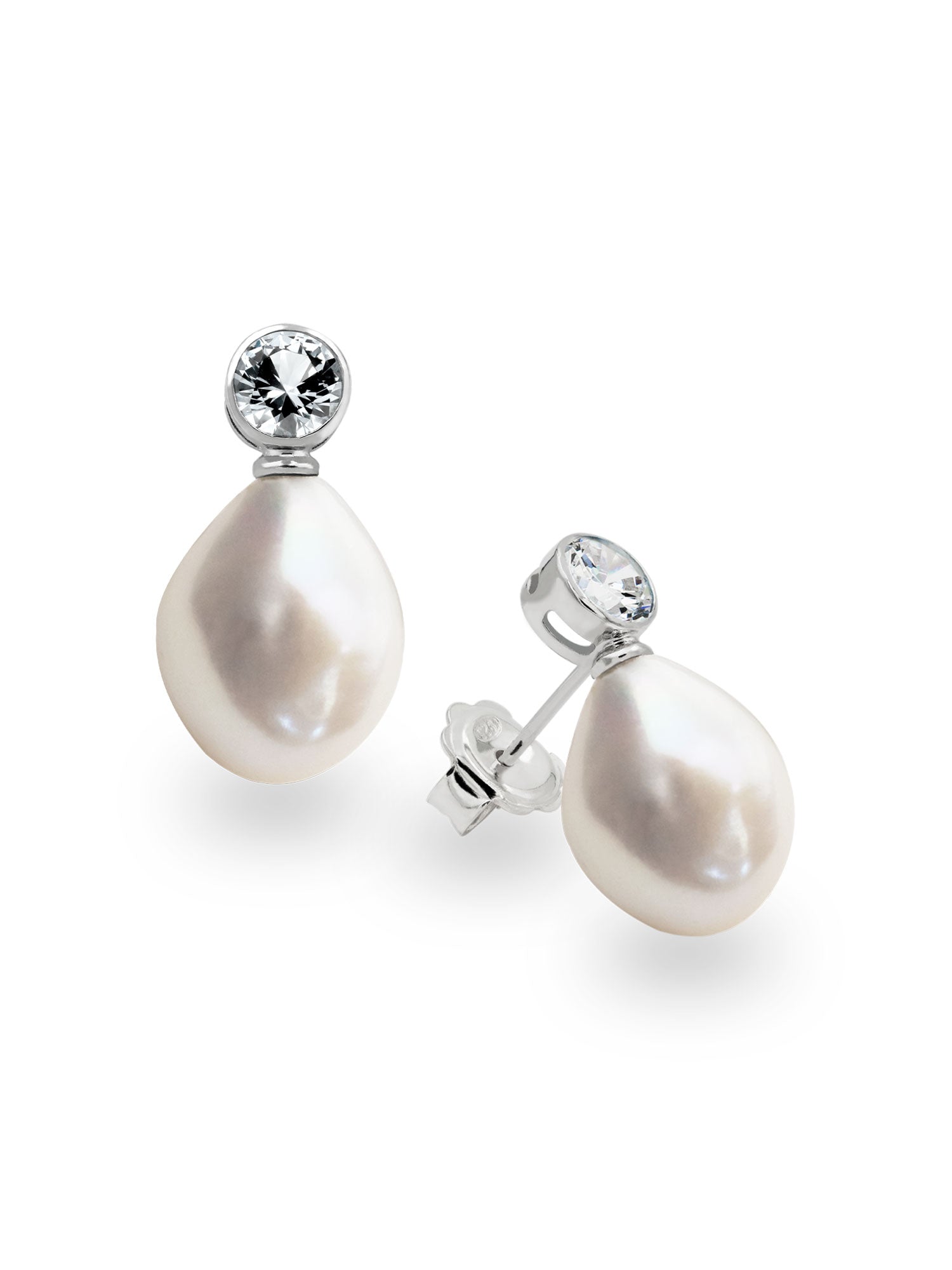 foto de pendientes de perlas barrocas de agua dulce 12-13 mm con circonita diamante secret & you
