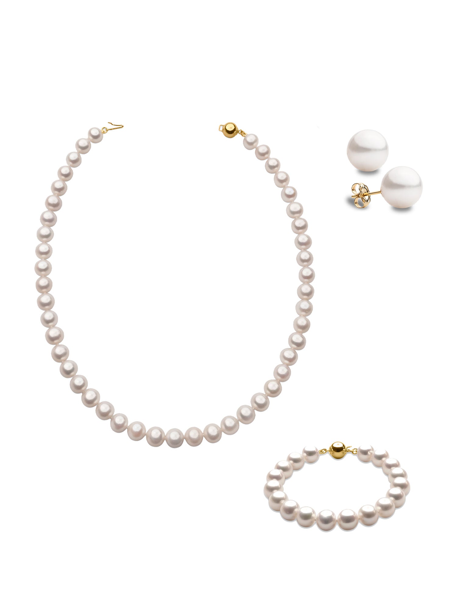 Set collar pulsera pendientes Perlas Cultivadas Agua Dulce Redondas Oro Amarillo 18K Secret & You