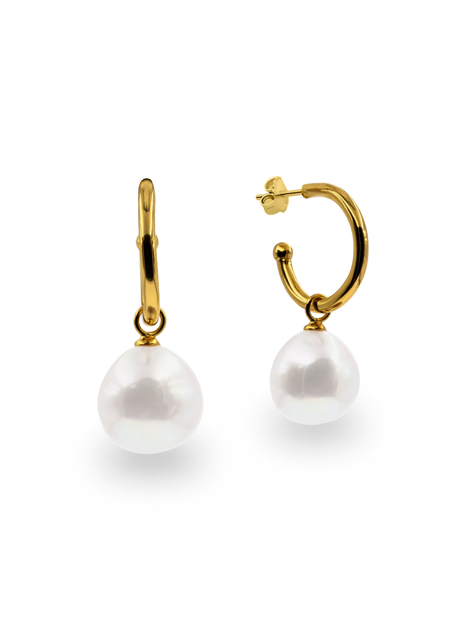 18K gold-plated silver hoop earrings baroque pearls
