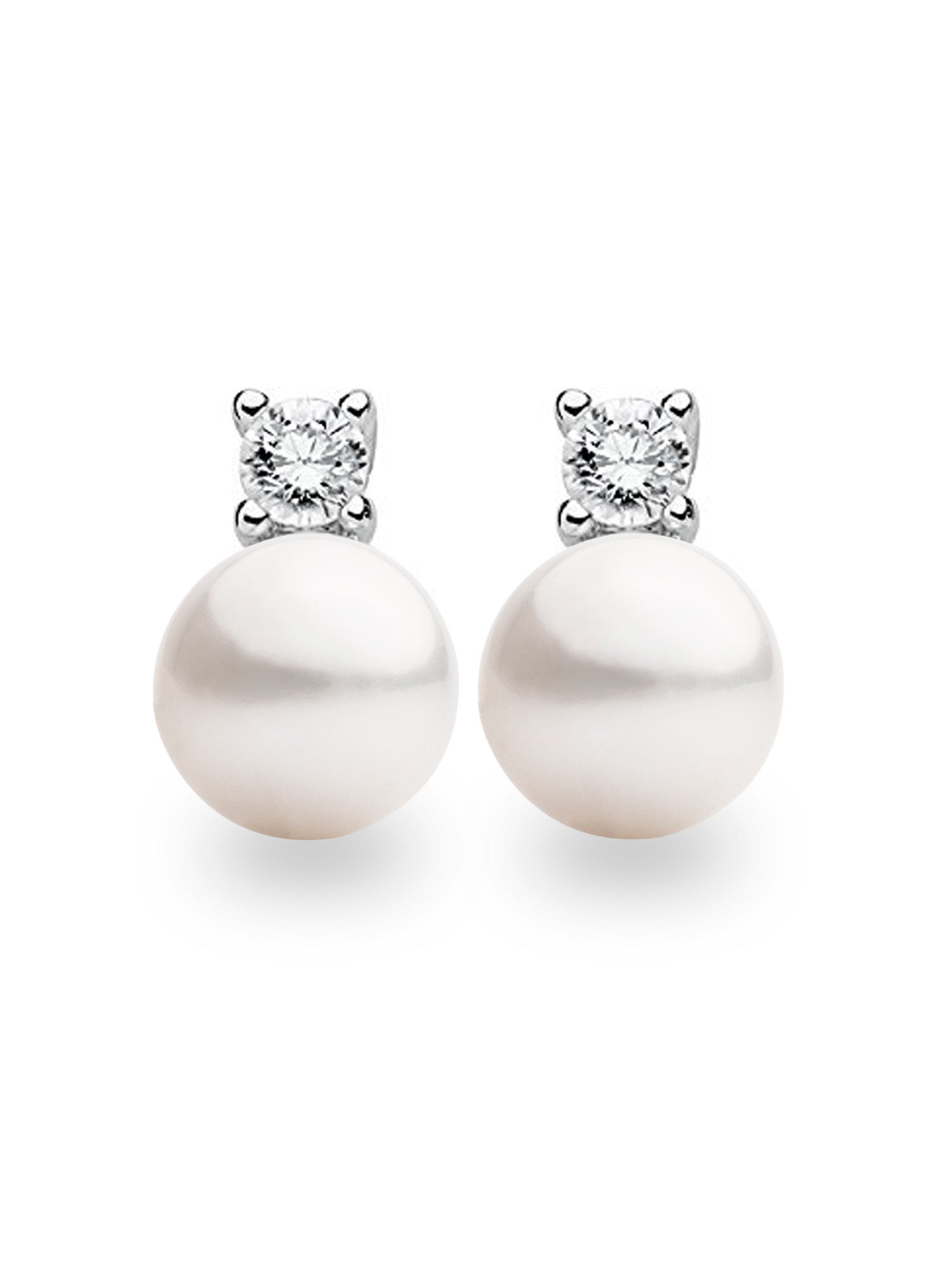Freshwater Pearl Button Earrings 10.5-11mm Sterling Silver with Zirconia