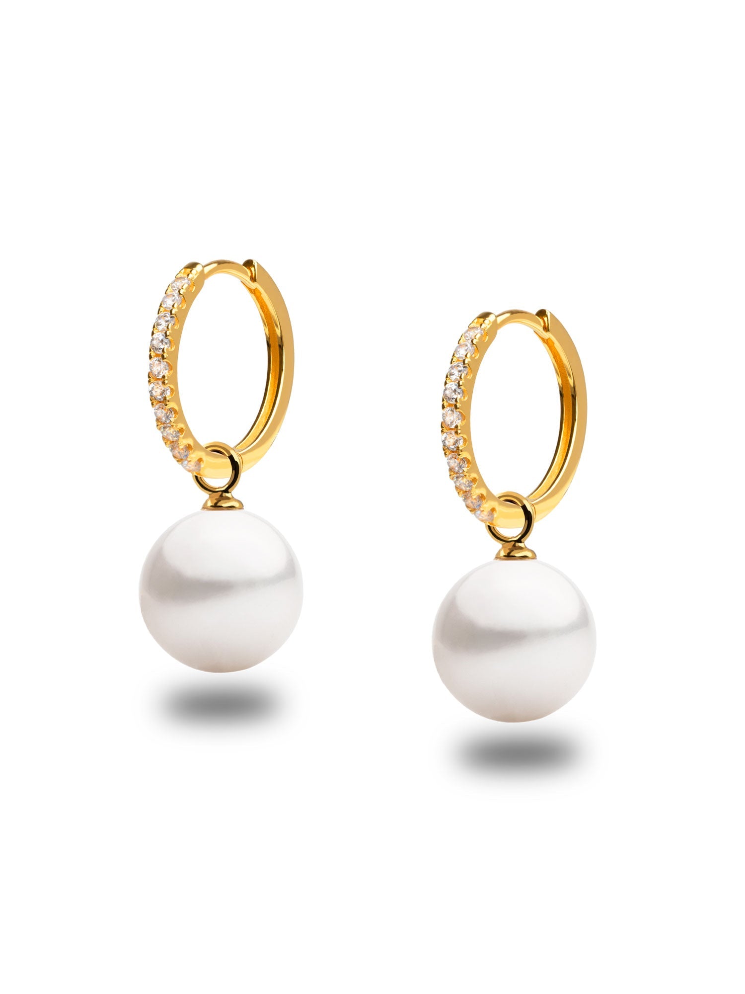 foto de aros de oro vermeil con circonitas y perla redonda 12 y 16 mm secret & you