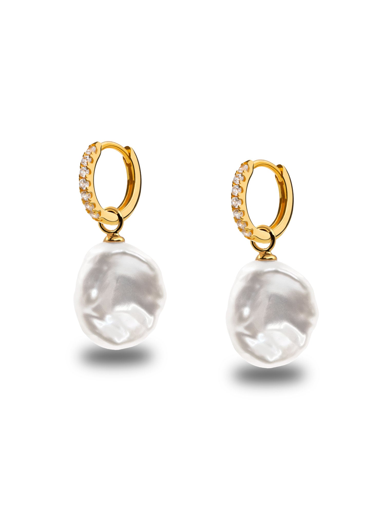 18k Gold Hoop with Diamonds and Keshi Pearl - 12 mm