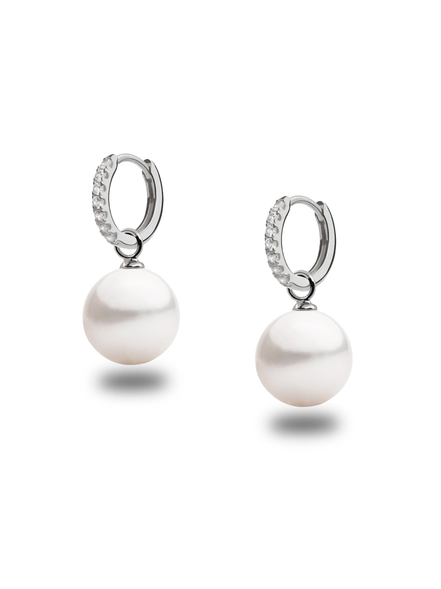 Sterling Hoop Earrings with Zirconia and Round Pearl - 12 and mm