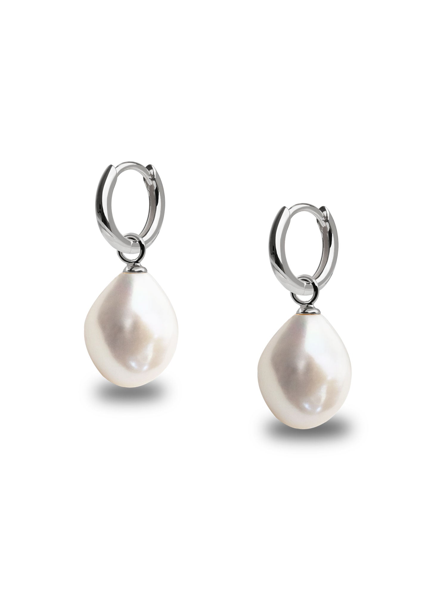 Sterling Silver Hoop Earrings with Baroque Pearl 12 and 16 mm