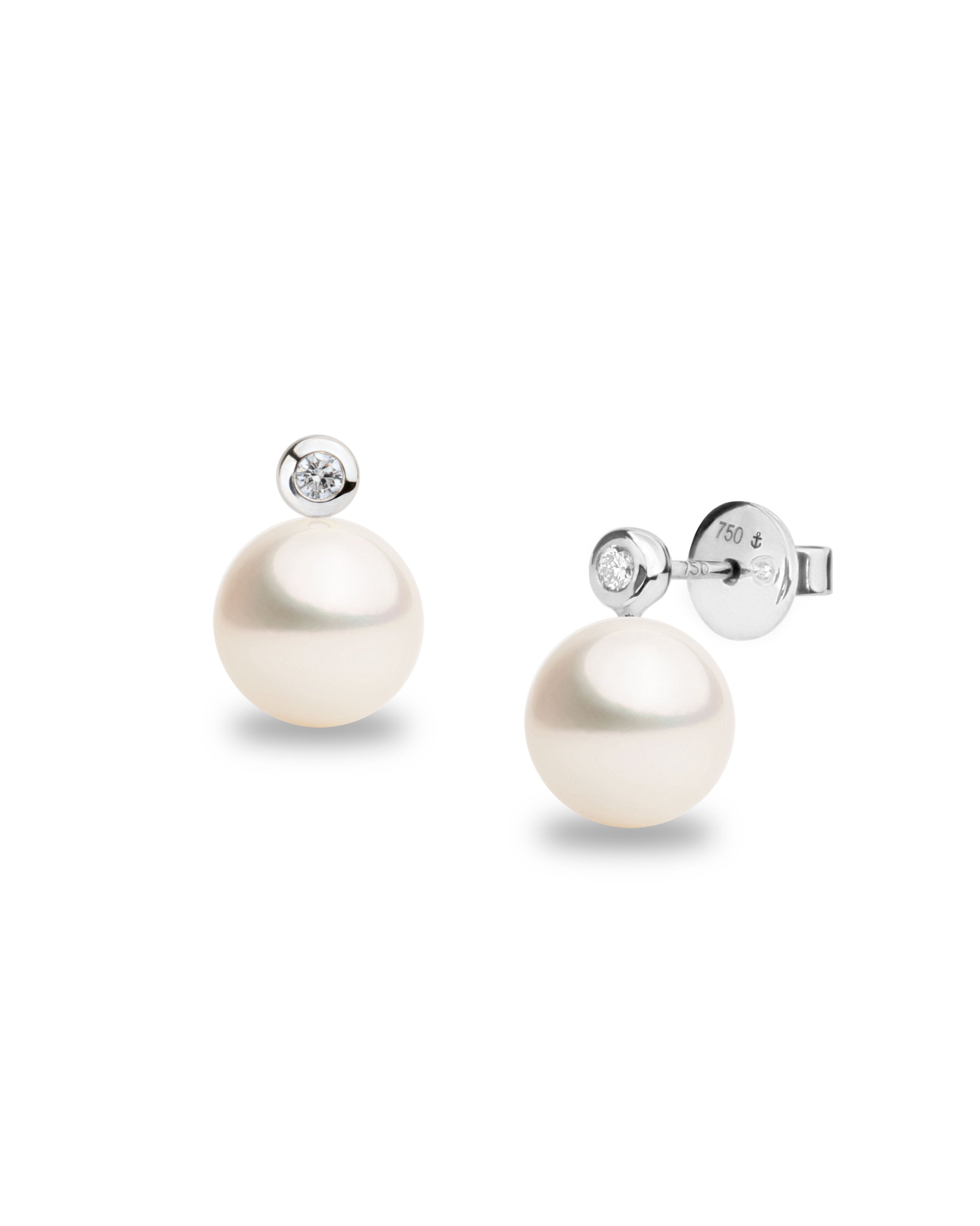 Pendientes Lyra con Perlas Agua dulce y Diamantes Redondos en Oro Blanco | 8 - 8,5 mm