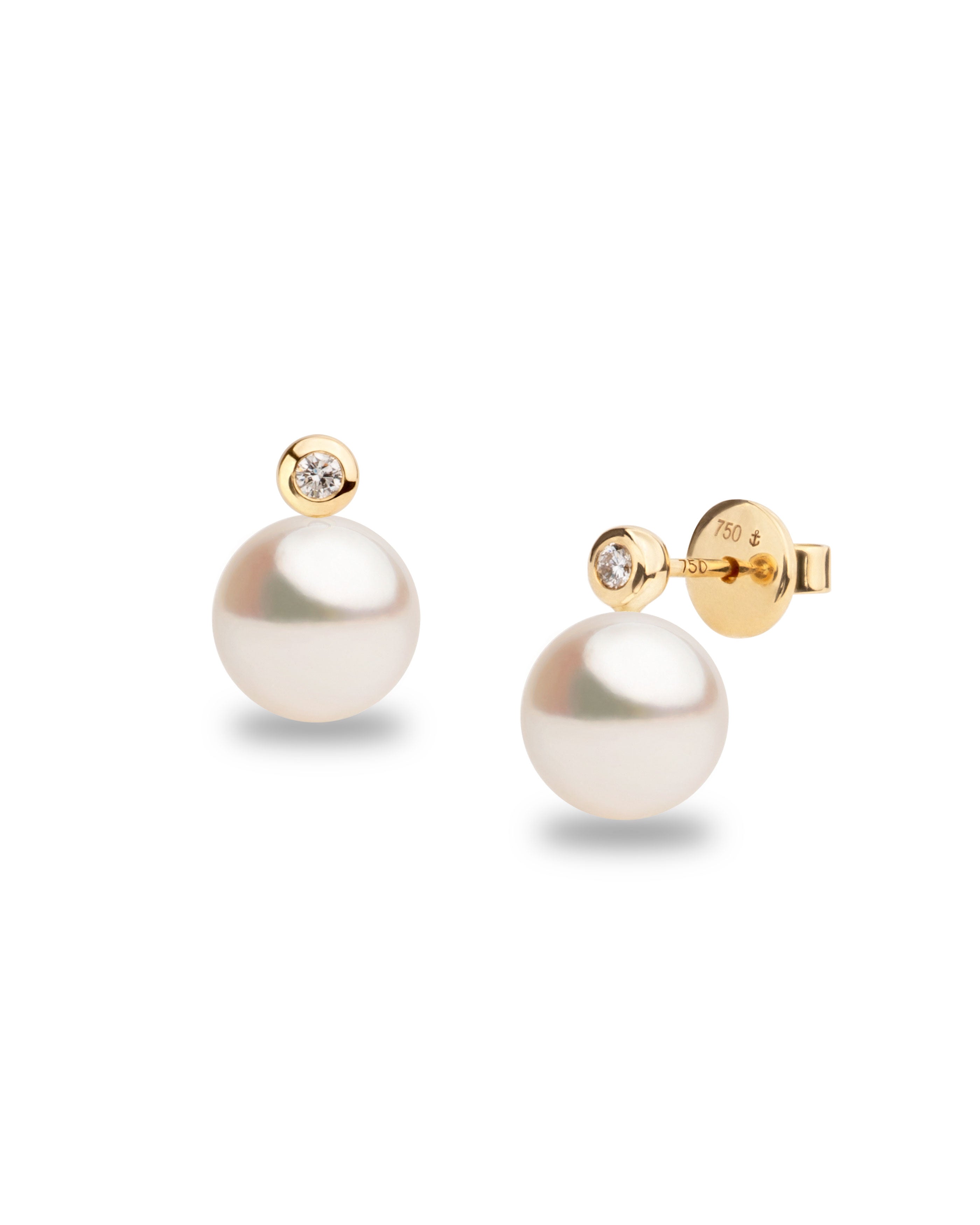 Pendientes Lyra con Perlas Akoya y Diamantes Redondos en Oro | 7,5 - 8 mm