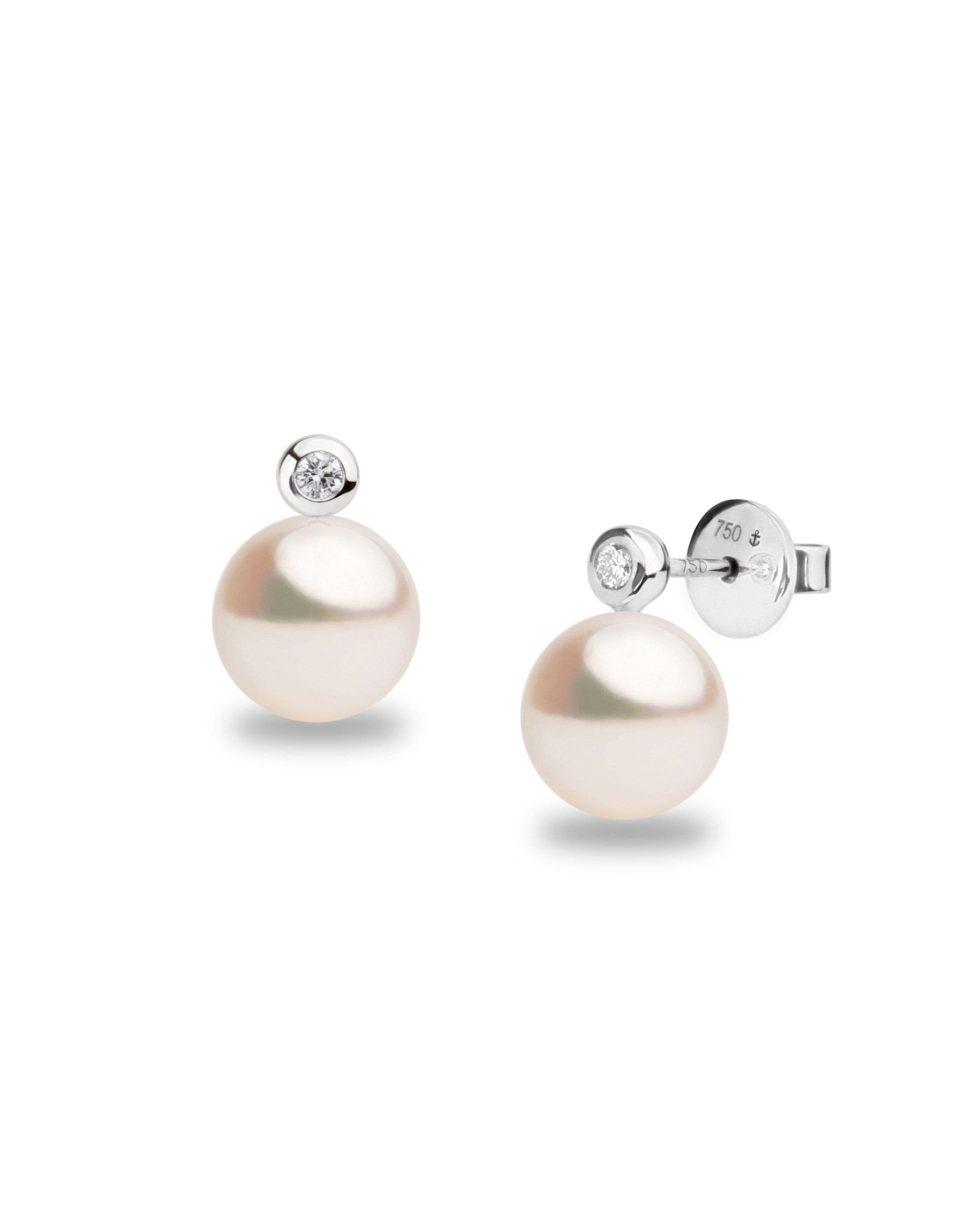 Pendientes Lyra con Perlas Akoya y Diamantes Redondos en Oro Blanco | 7,5 - 8 mm
