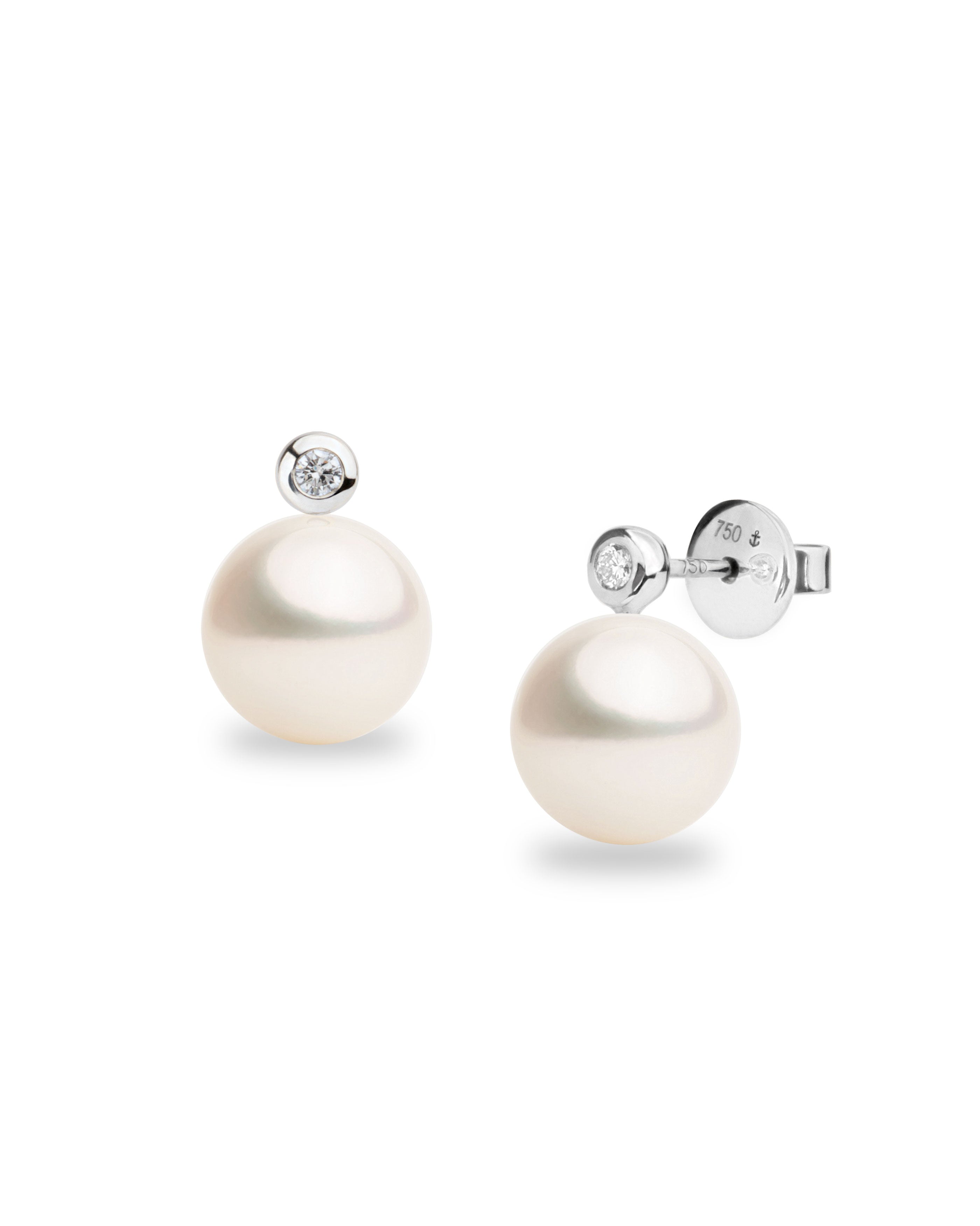 Pendientes Lyra con Perlas Agua dulce y Diamantes Redondos en Oro Blanco | 9- 10 mm