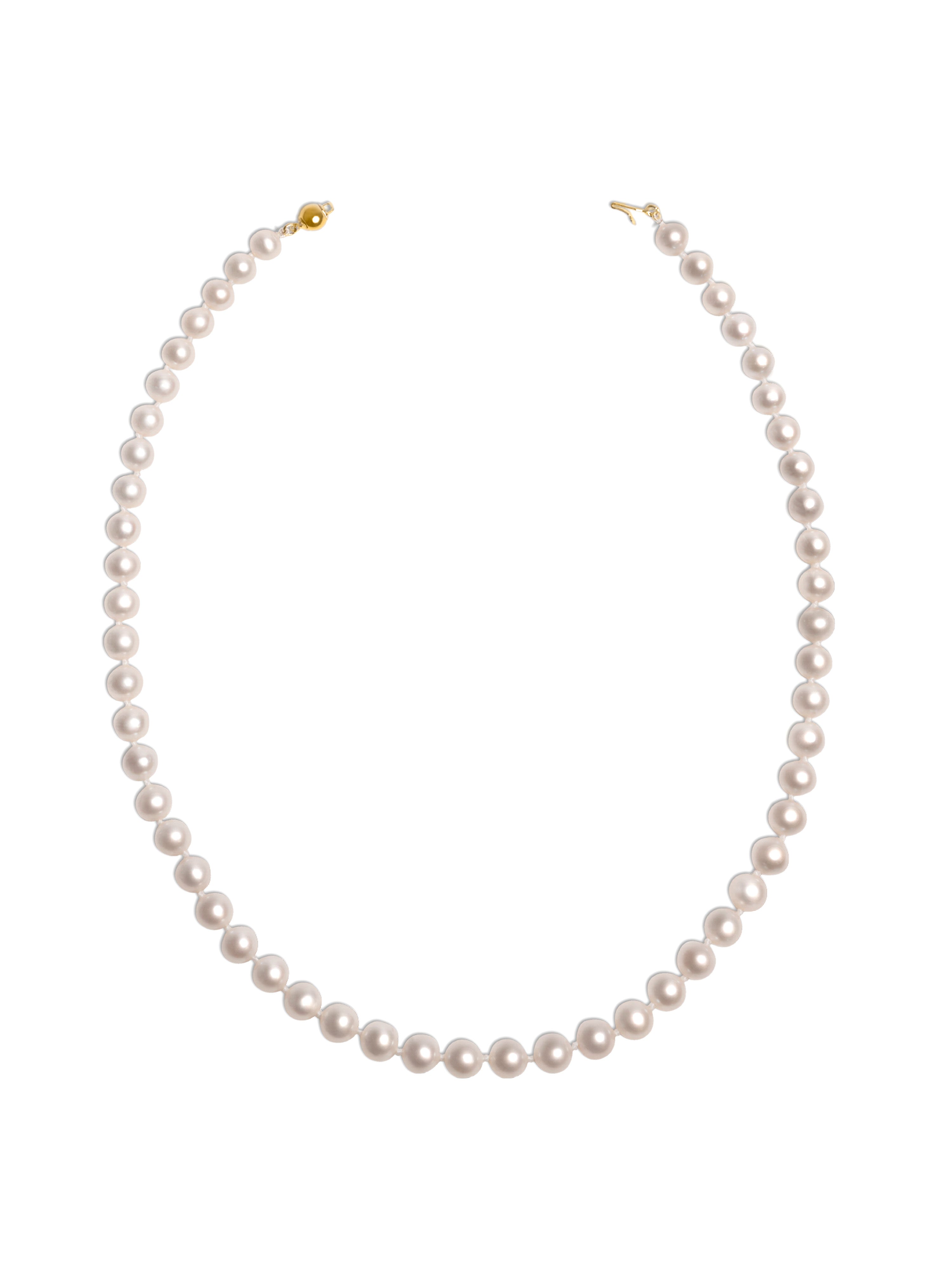 6.5-7.5mm AA+ Freshwater Cultured Pearl Necklace, 90cm long | 18K Gold