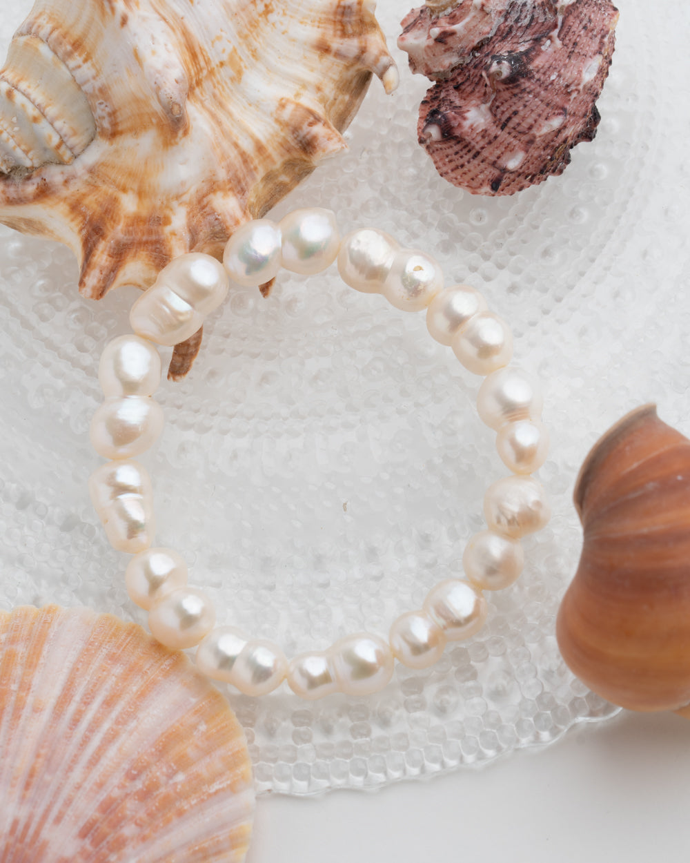 Elastic Bracelet with Large Baroque Freshwater Pearls and Twins 11-12 mm, 18 cm