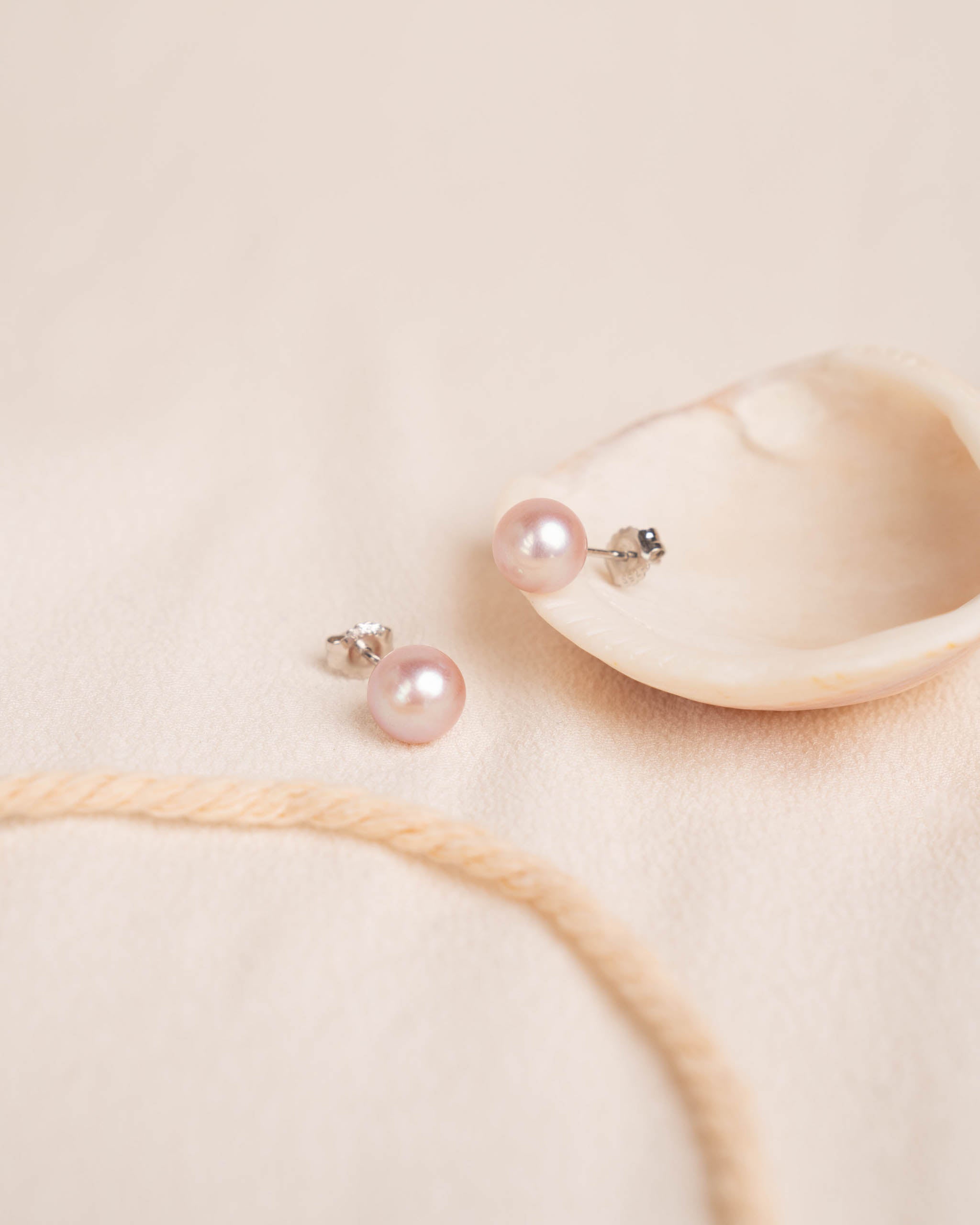 Lavender - Pink and Sterling Silver Round Cultured Freshwater Pearl Earrings | Available in 2 sizes