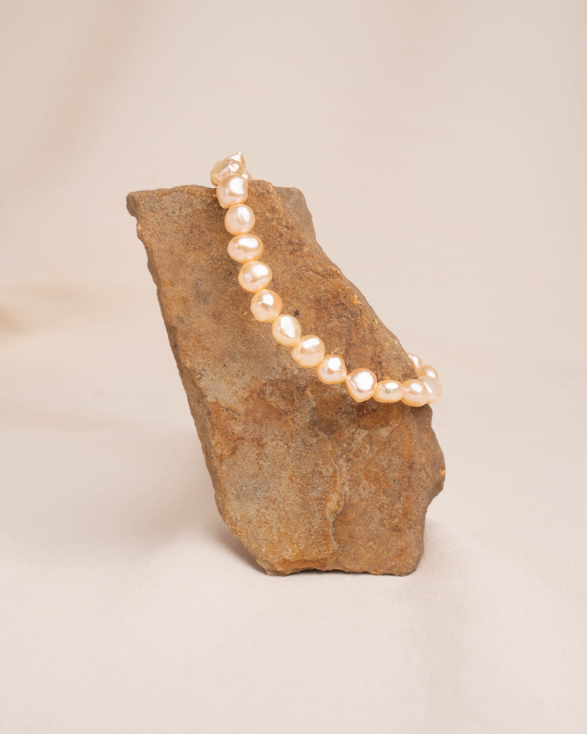 Set of Elastic Bracelets with Baroque Freshwater Pearls in Natural Tones