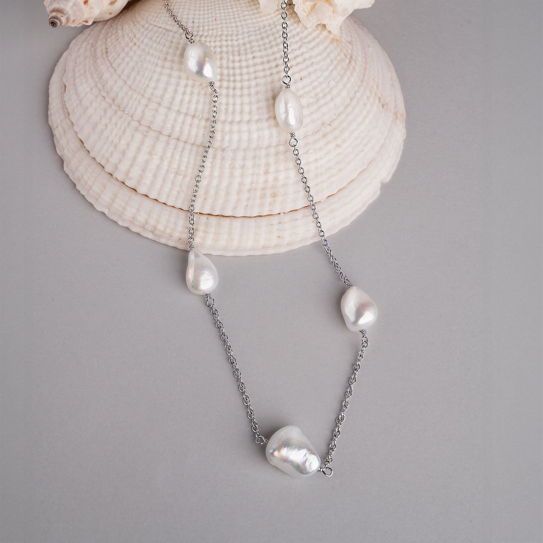 Sterling Silver Pendant with White Keshi Pearls