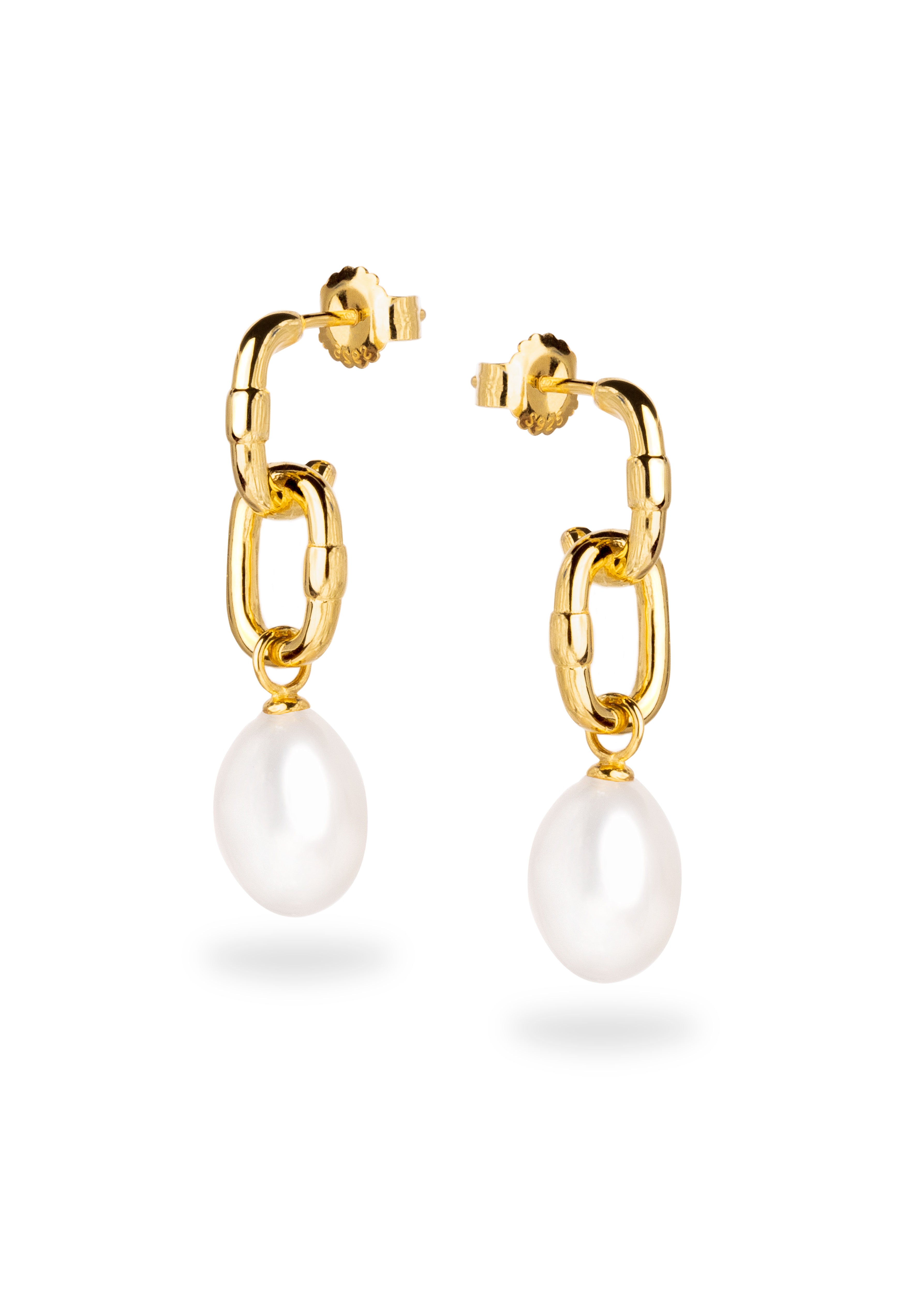 Pendientes de perlas gota de 9-10 mm con eslabones de plata bañada en oro de 18K Secret & You