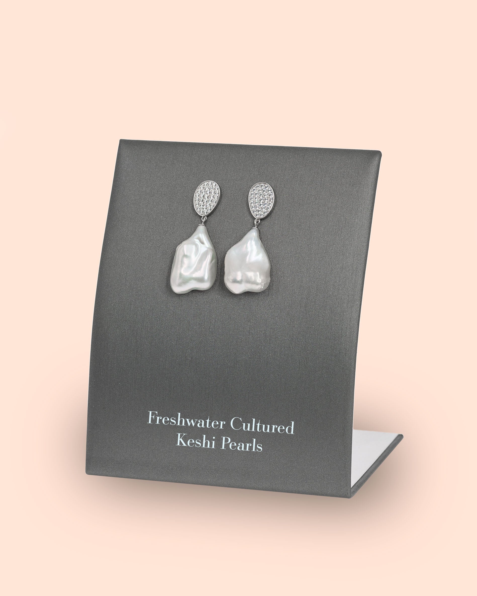 Keshi XL 16-17 mm Freshwater Pearl Earrings in Sterling Silver with Zirconia