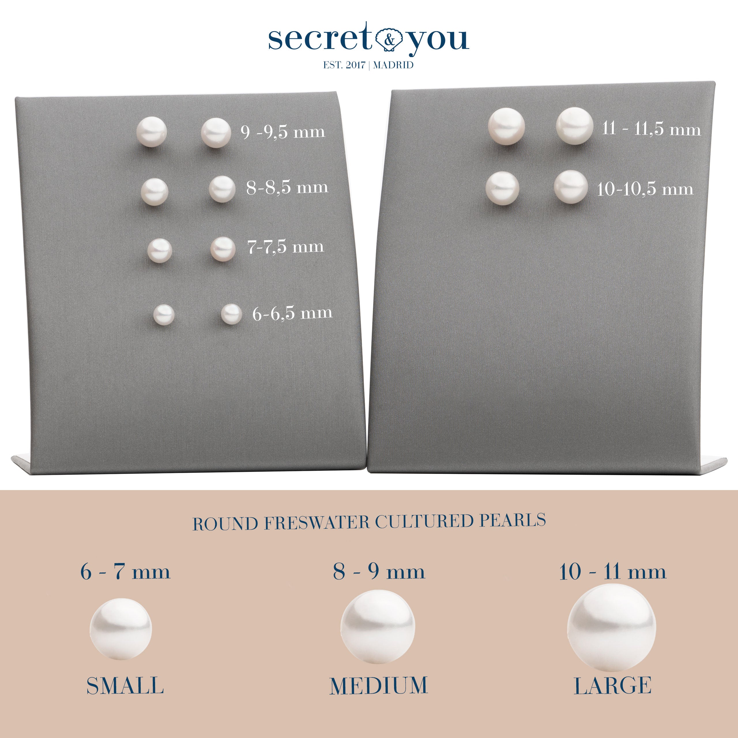 Pendientes de Perlas Redondas de Agua Dulce de Oro 18 K Secret & You 6-6'5mm