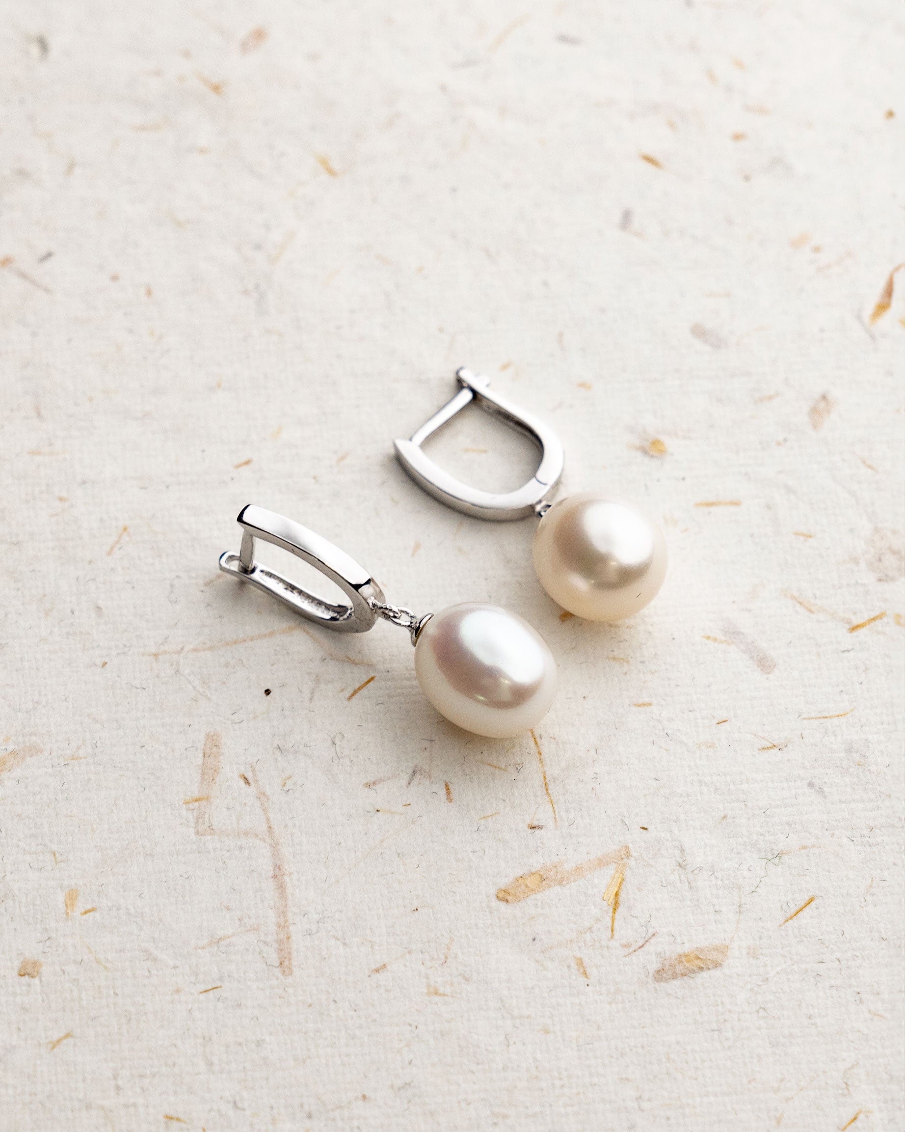 White Freshwater Pearl Earrings Drop 10-11 mm and Sterling Silver