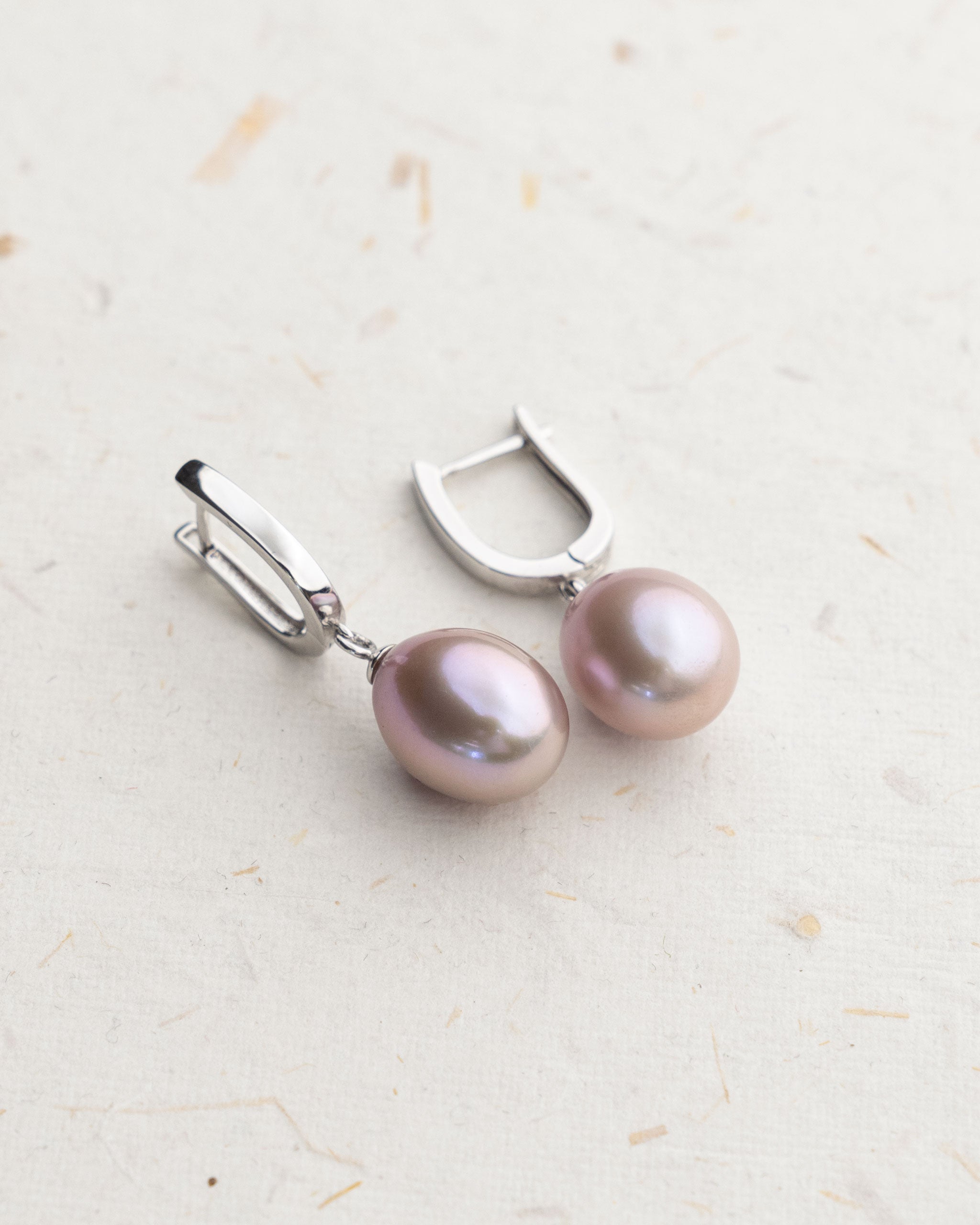 Freshwater Pearl Earrings 10-11mm Drop type Lavender color with Sterling Silver