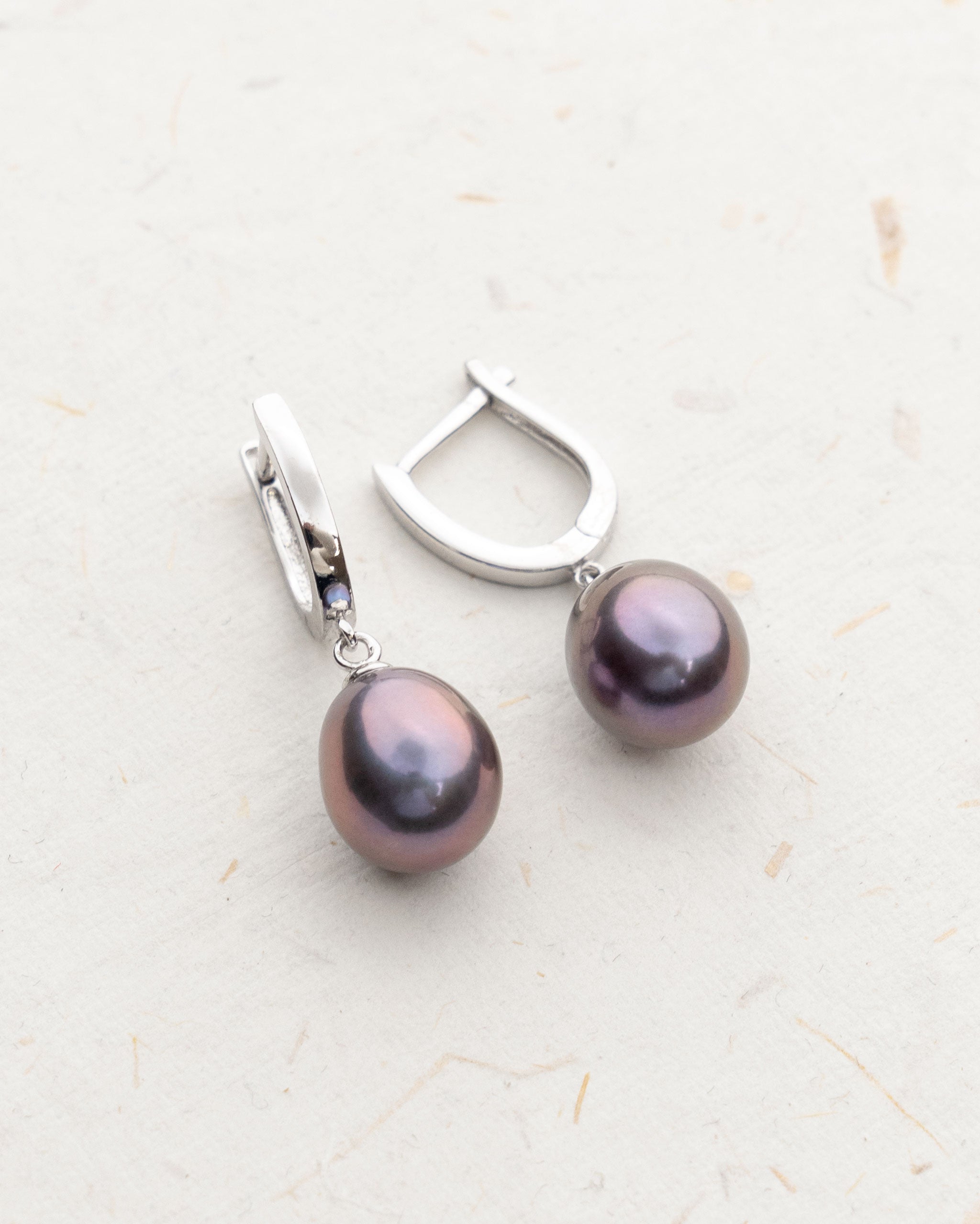 Pendientes de Perlas de Agua Dulce 10-11mm tipo Gota color Negro con Plata de Ley