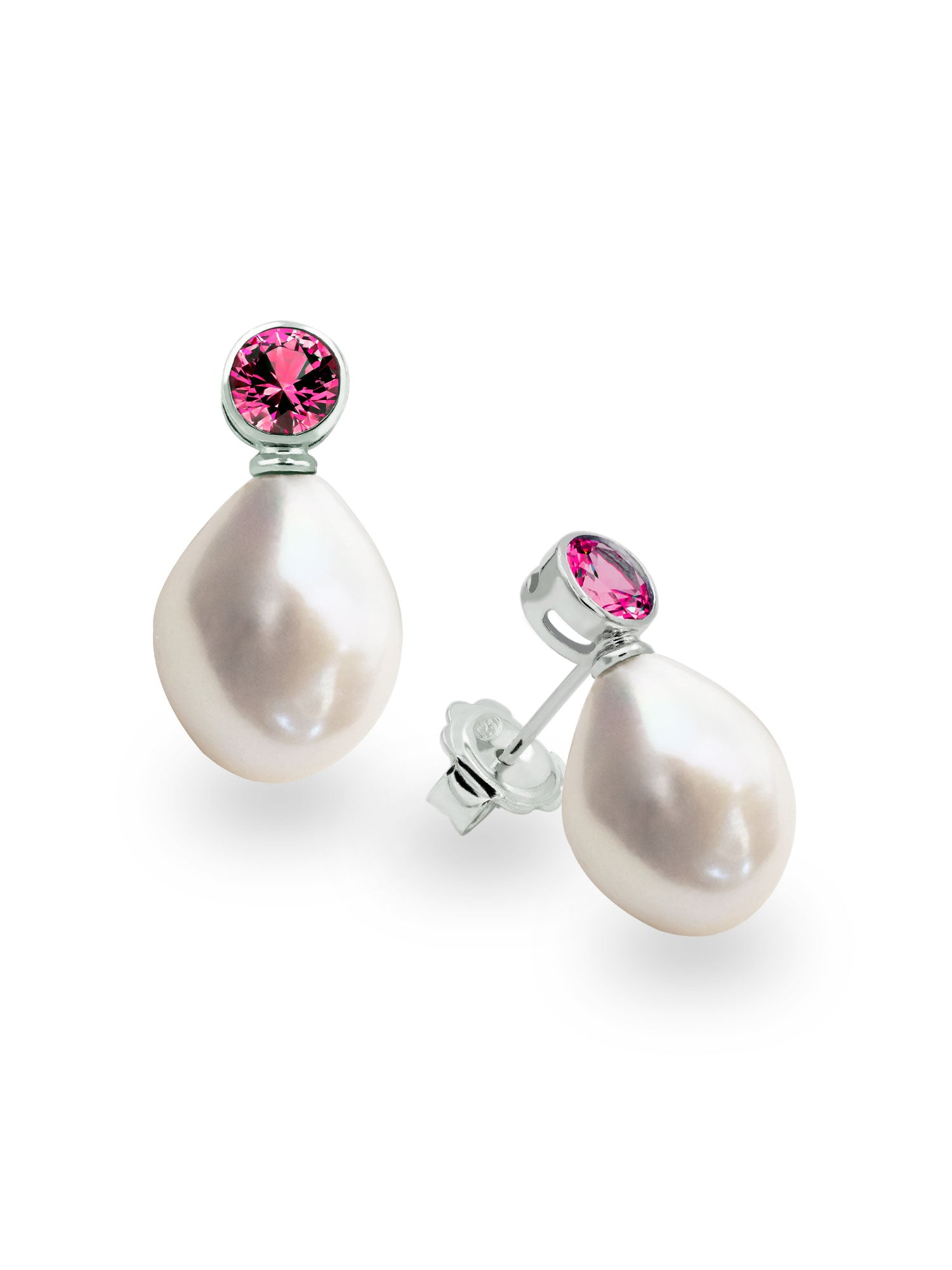 Foto de pendientes de perlas de agua dulce barrocas 12-13mm con circonitas Rubí