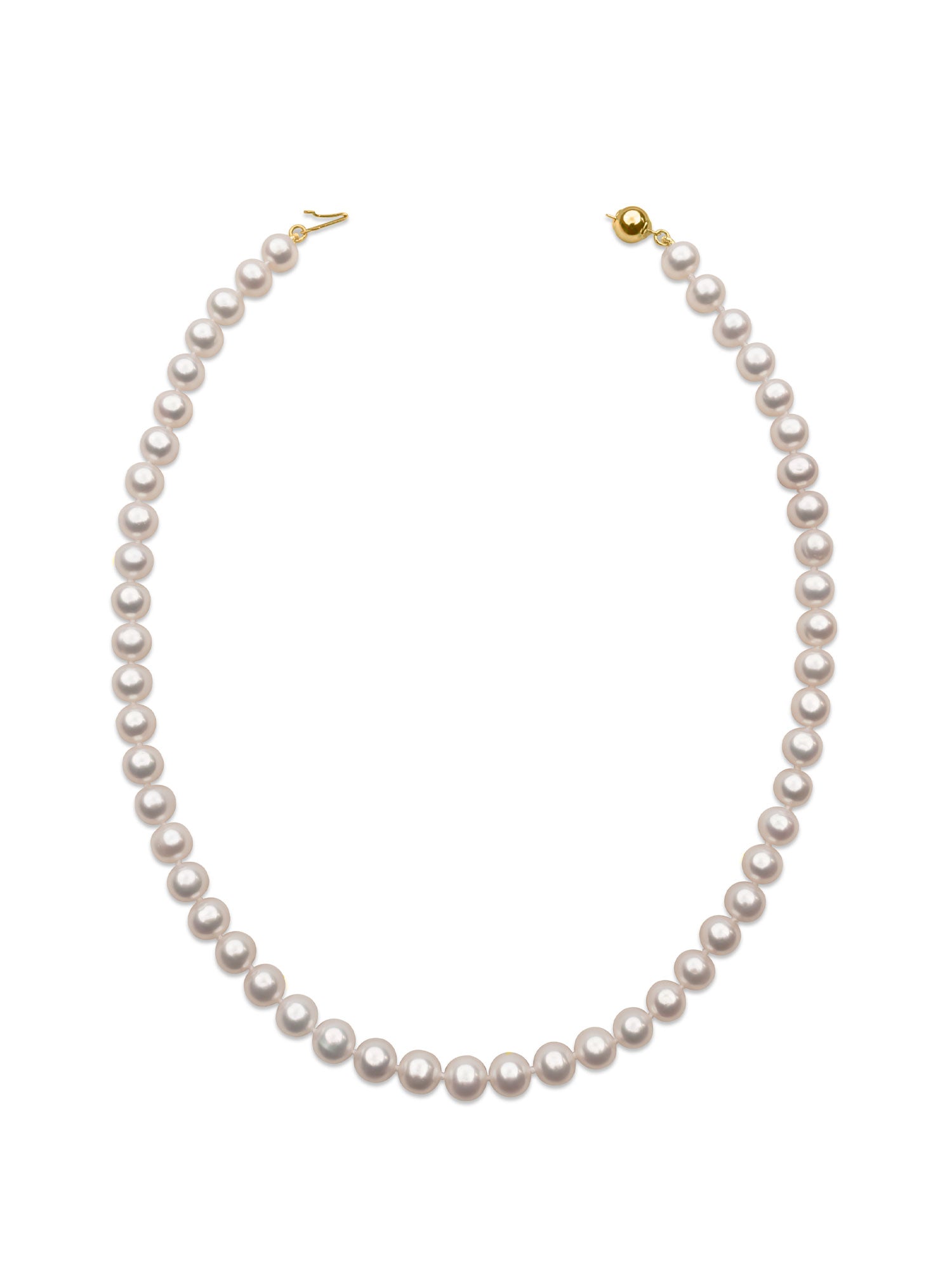 7.5-8.5mm AAA Freshwater Cultured Pearl Necklace 42cm long | 18K Gold