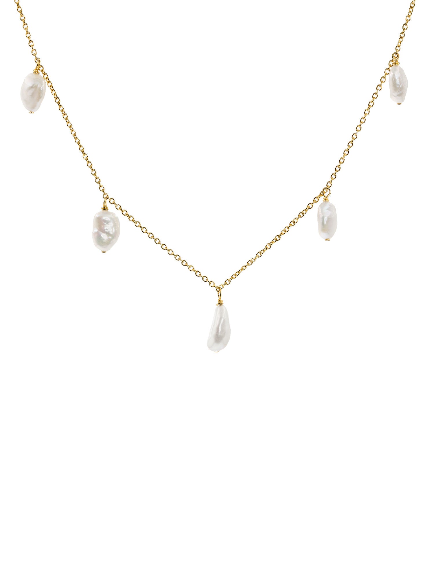 Colgante de plata bañada en oro de 18k de perlas barrocas keshi blancas de mujer Secret & You
