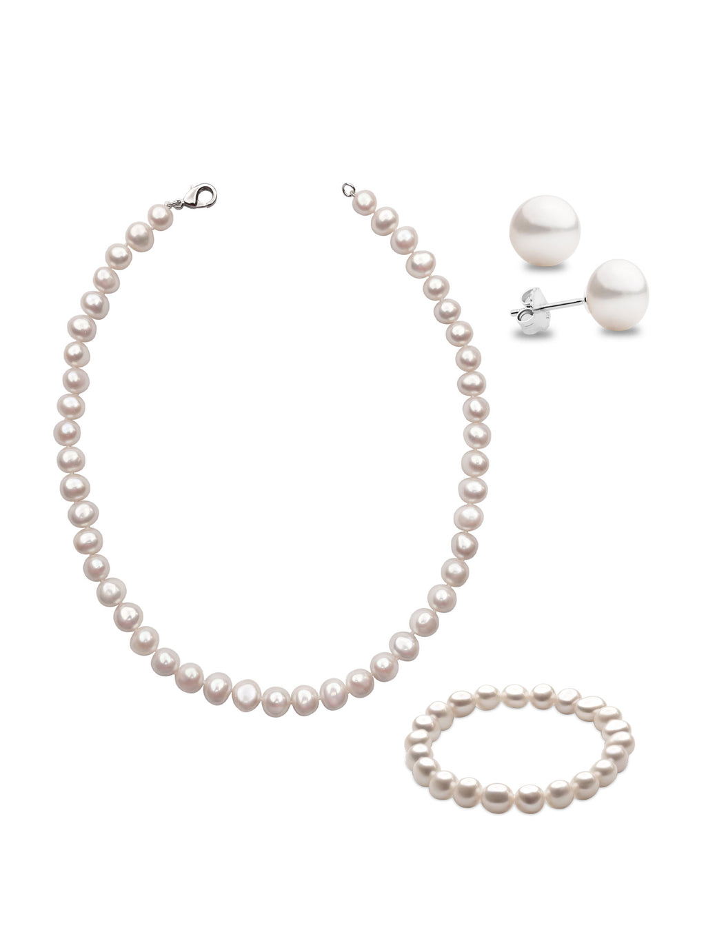 Double Strand Pearl Necklace, Bracelet & Earring Set