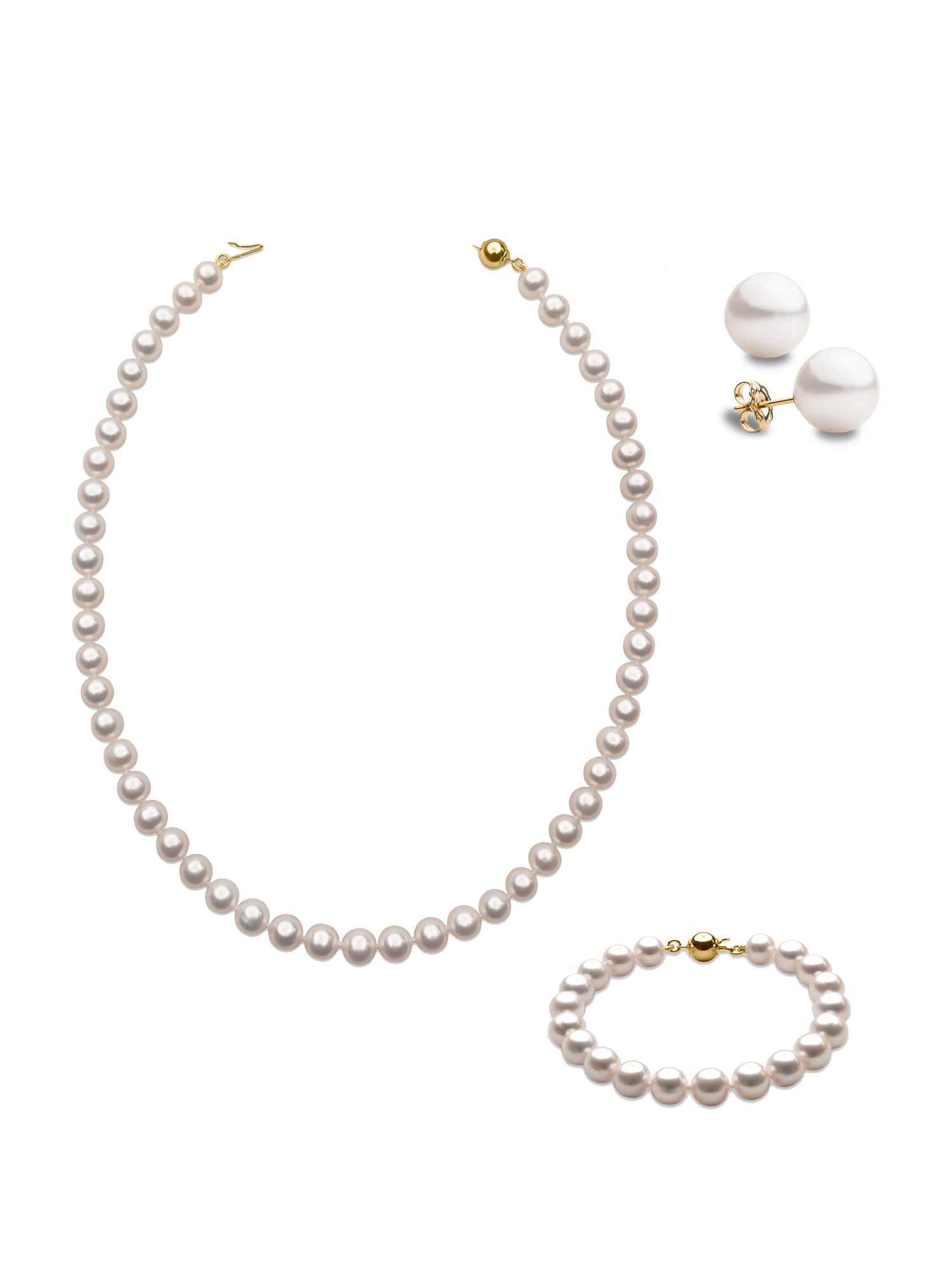 Set collar pulsera pendientes Perlas Cultivadas Agua Dulce Redondas Oro Amarillo 18K Secret & You