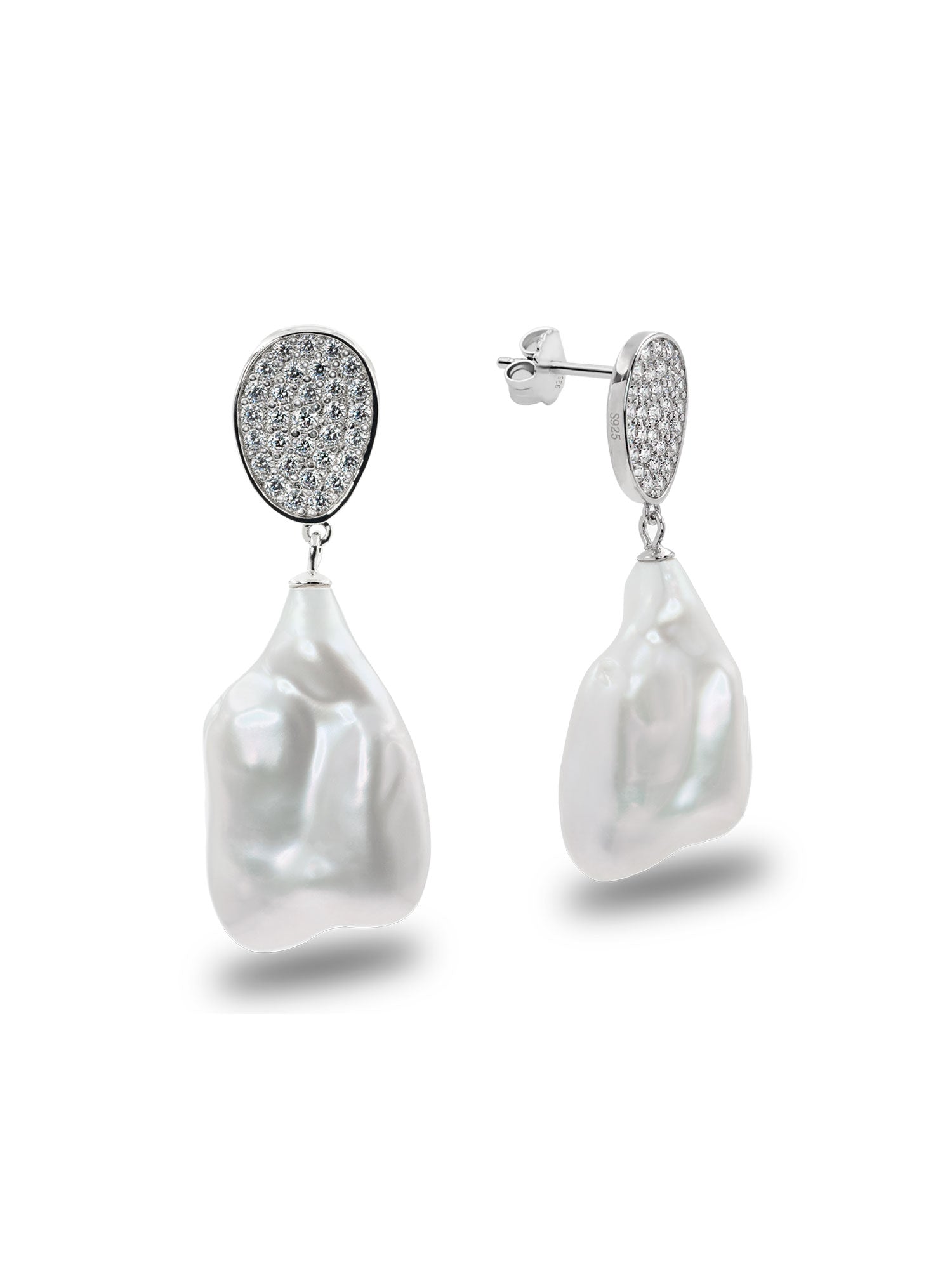 Pendientes de perlas cultivadas barrocas grandes con circonitas de mujer