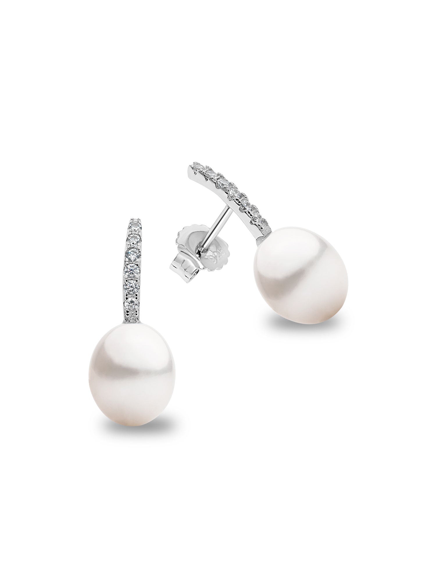 Freshwater Pearl Earrings Drop 8.5-9 mm in Sterling Silver with Zirconia