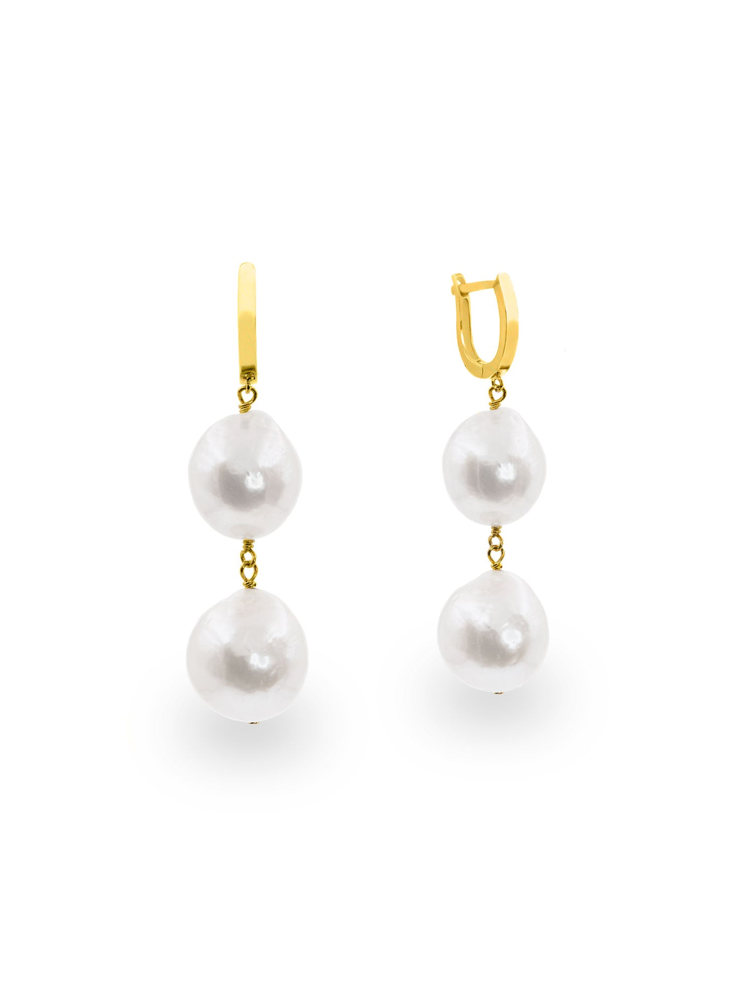 pendientes mujer dos perlas cultivadas barrocas grandes bañados en oro 18k Secret & You