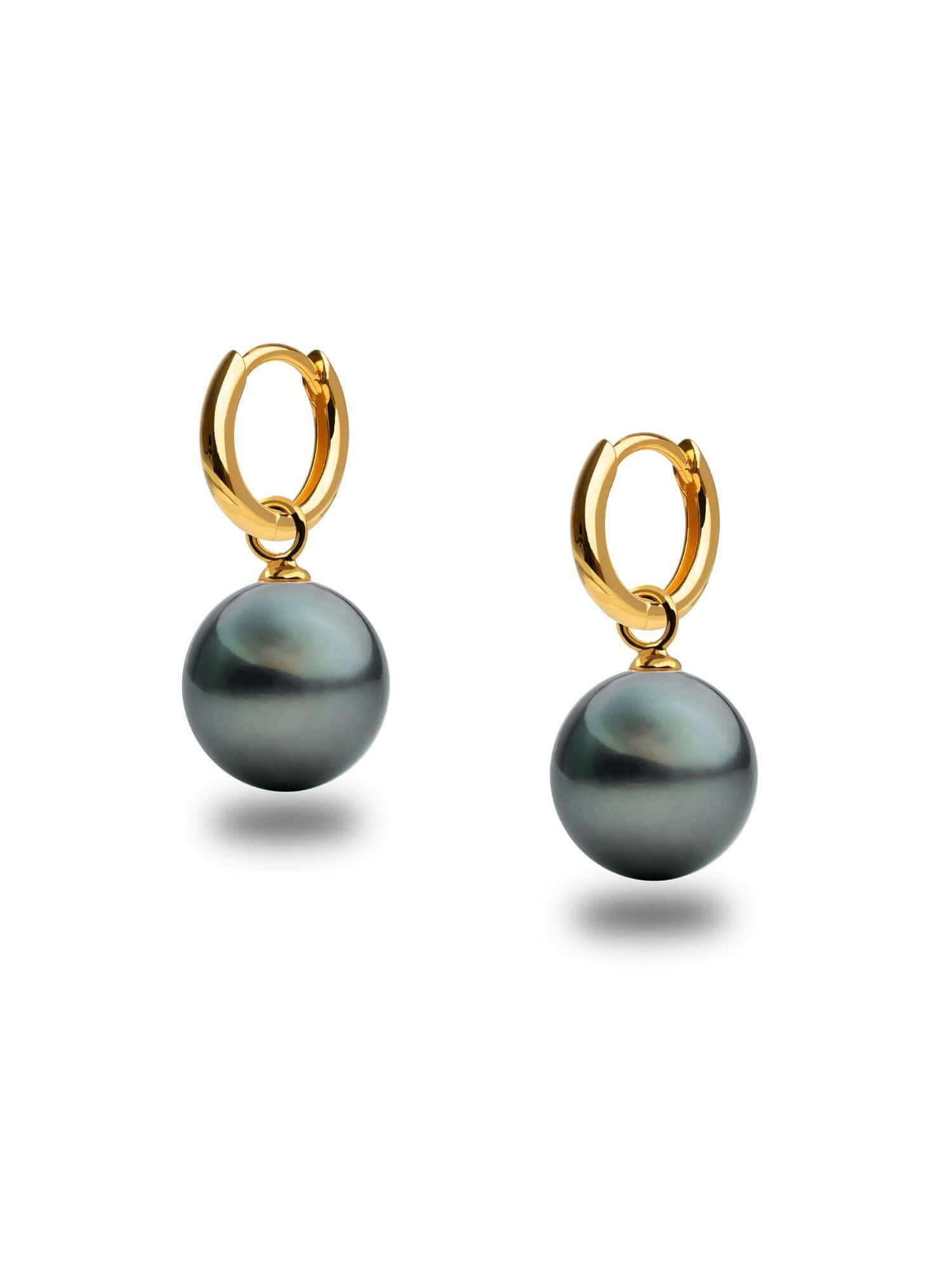 18K Tahitian Pearl Stud Earrings, Natural Color and High Luster, dark Color shops 10 mm, 18 Karats Solid White Gold