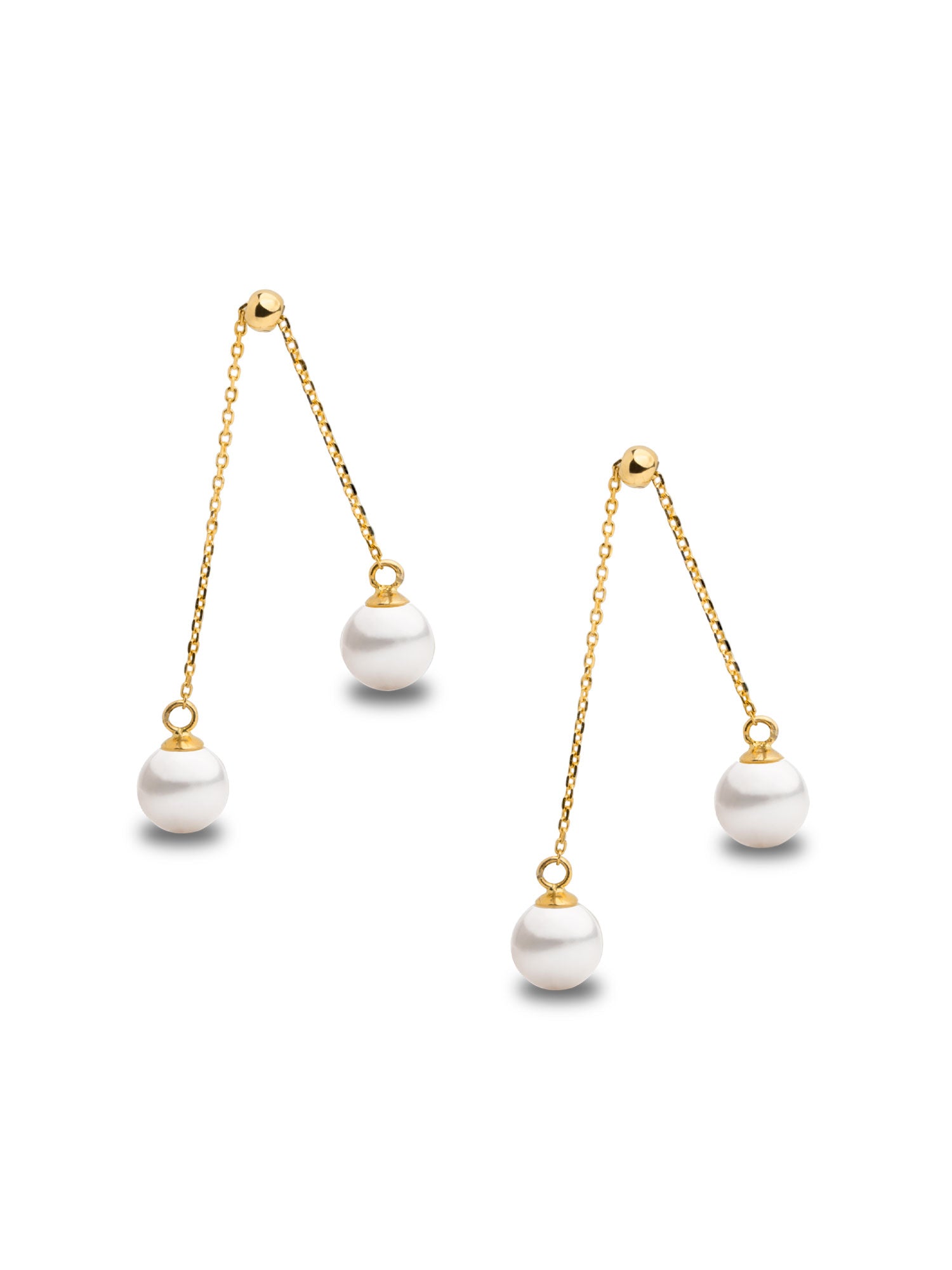 Pendientes de dos perlas redonda colgante en Oro 18k