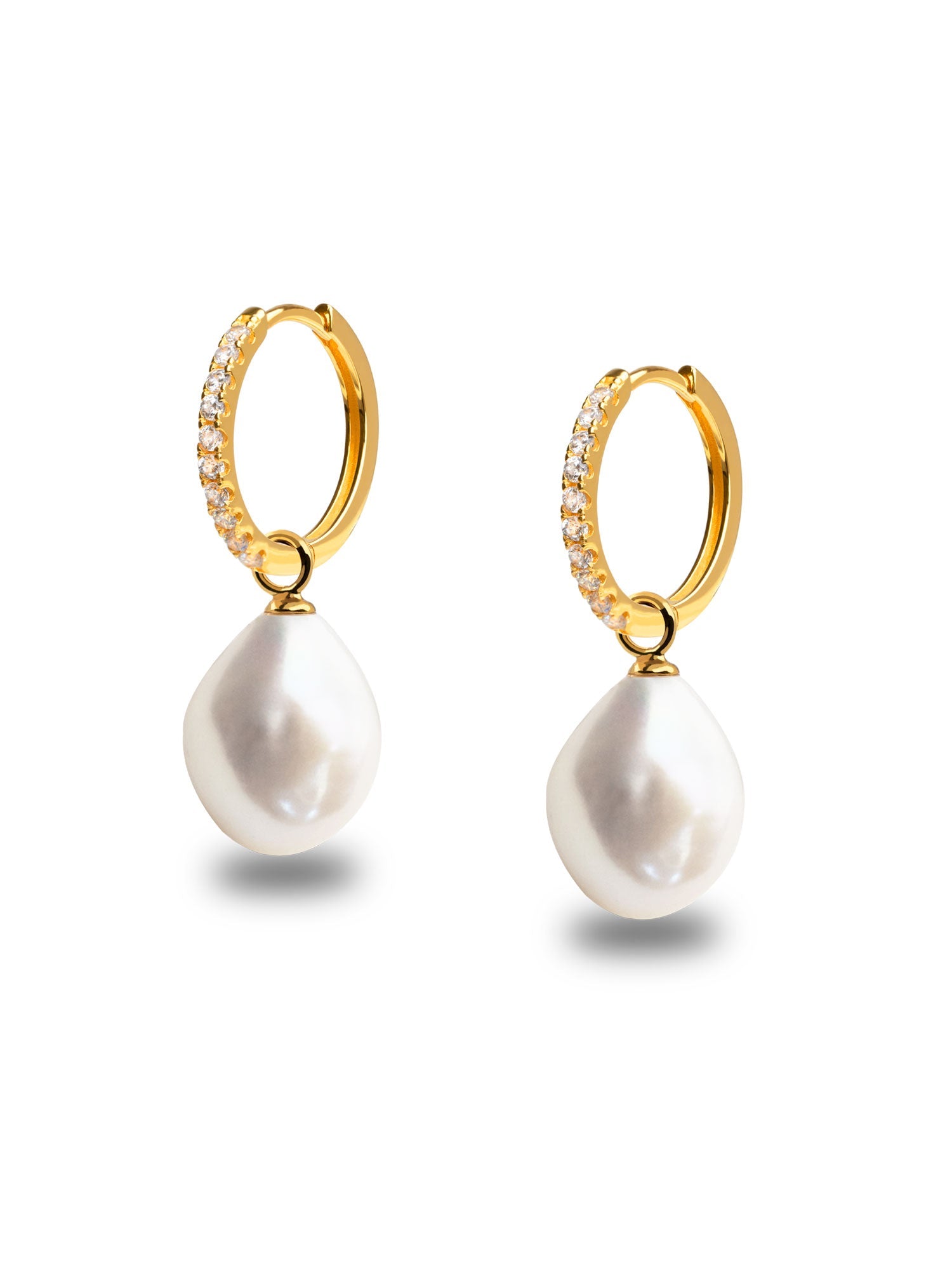 Aros de oro vermeil con circonitas y perla barroca 16mm