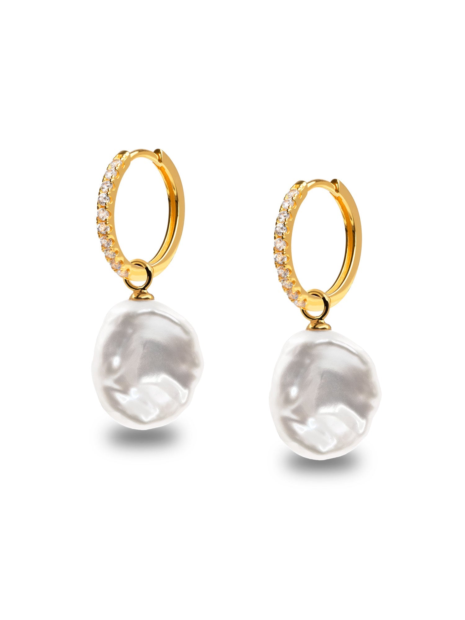 Aros de oro vermeil con circonitas y perla keshi 16mm