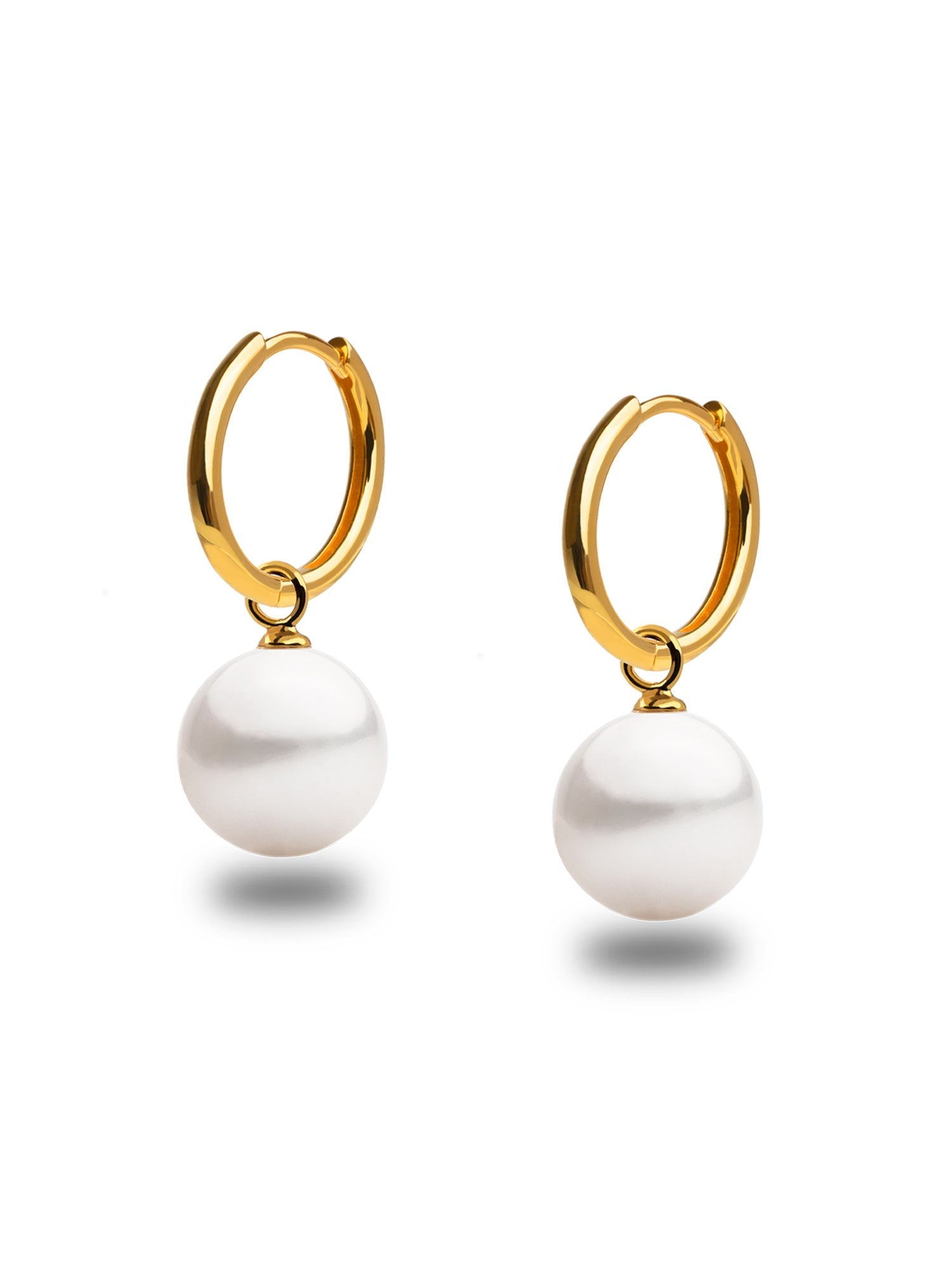 Gold Vermeil Hoops with Round Pearl - 16mm