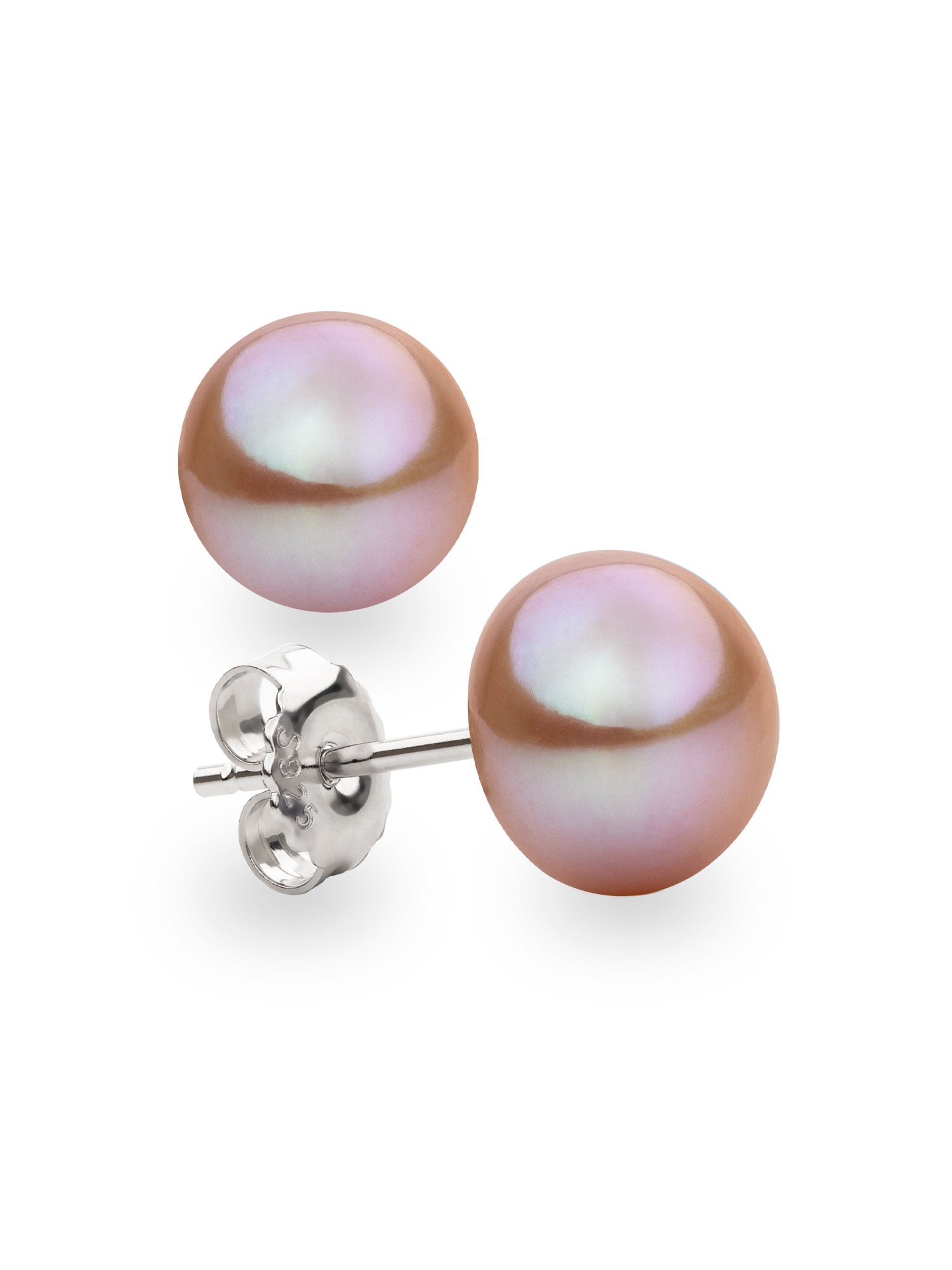 Pendientes de Perlas de Agua Dulce Botón y Plata de Ley de Color Lavanda-Rosa