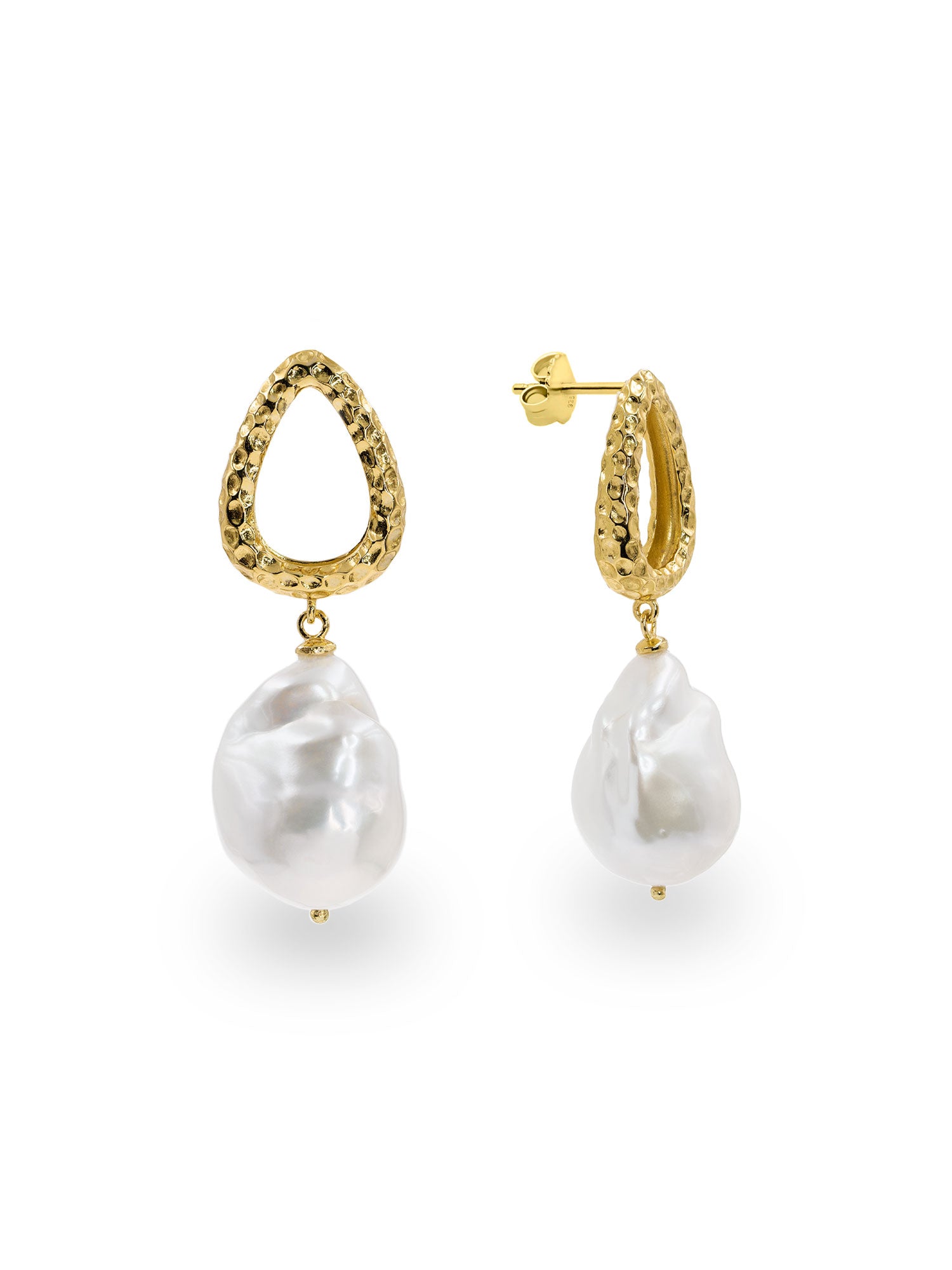 Pendientes de mujer de perlas cultivadas barrocas grandes y plata bañada en oro Secret & You