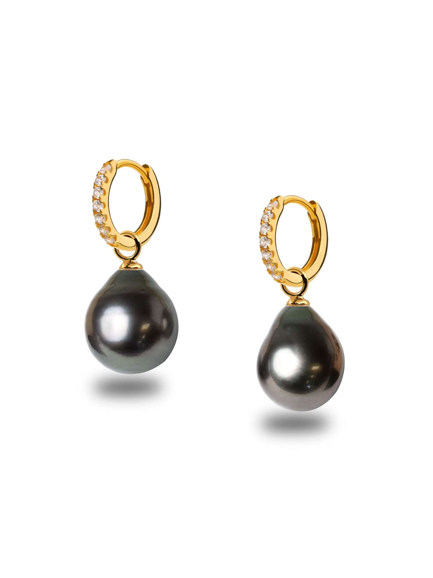 Natural Black Freshwater Pearl 18k popular Solid Yellow Gold Studs