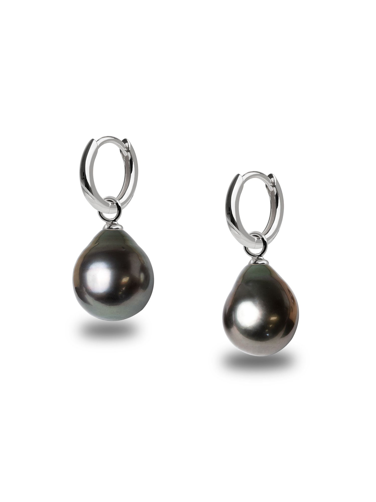 12mm Sterling Silver Hoop Earrings with Tahiti Baroque Pearl