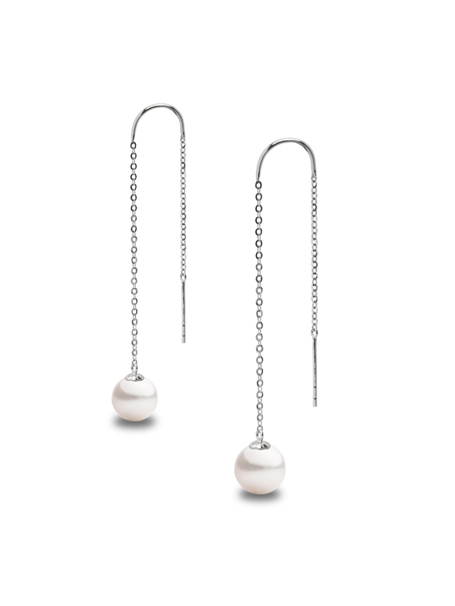 Pendientes de una perlas redonda colgante en Oro blanco 18k