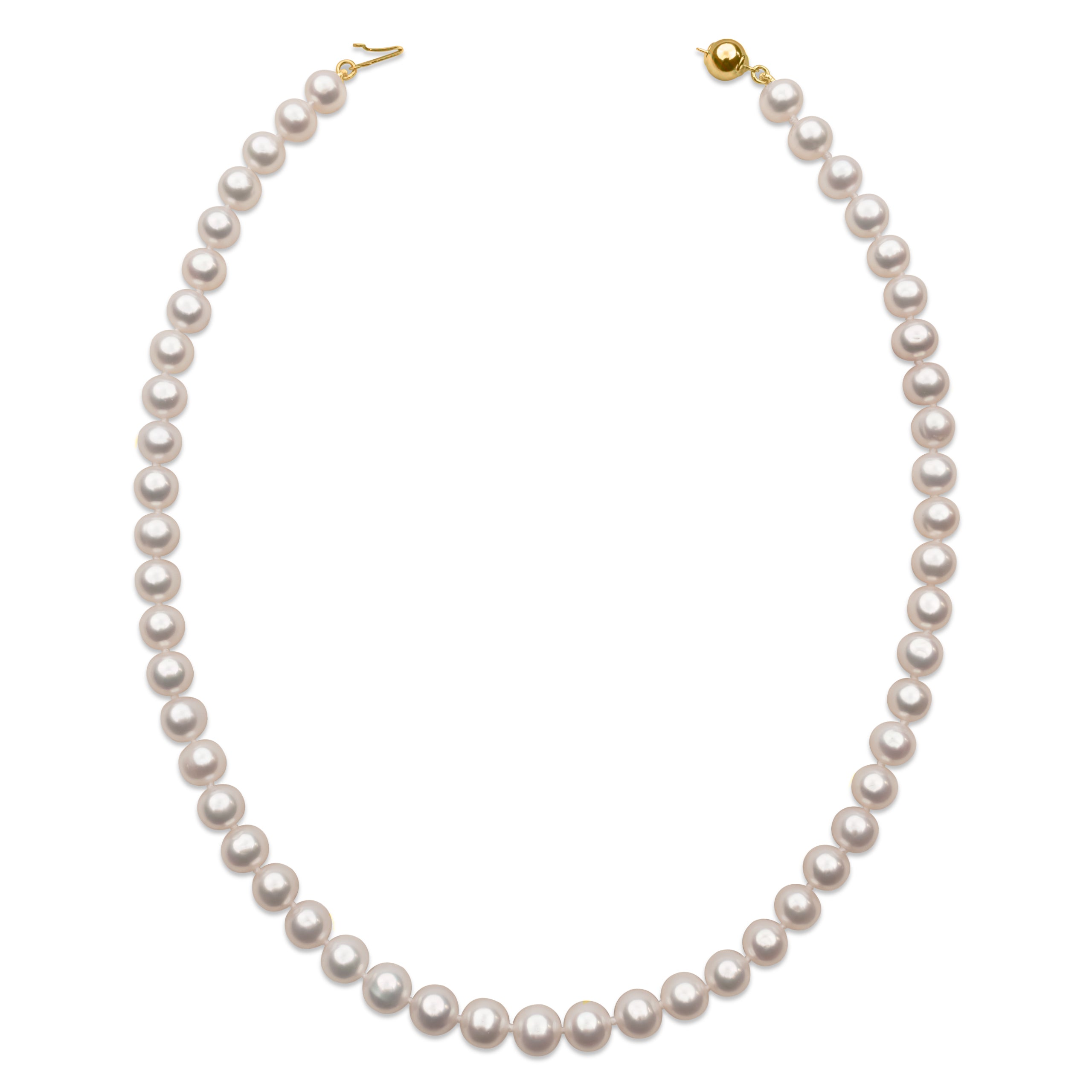 7.5-8.5mm AAA Freshwater Cultured Pearl Necklace, 45cm Long | 18K Gold