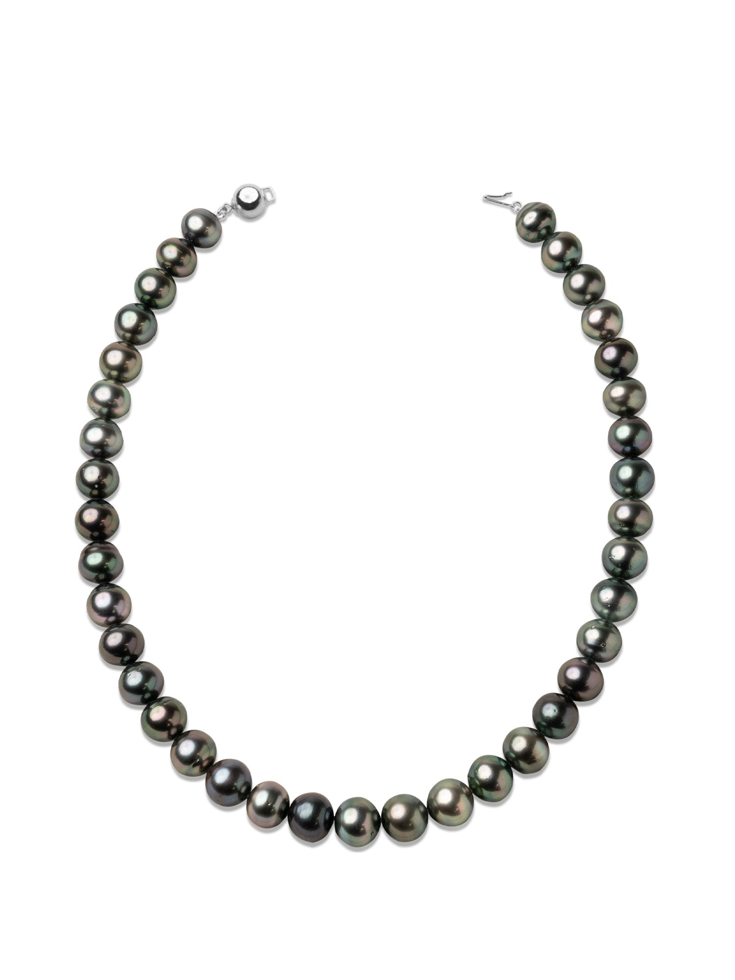 Collar de perlas cultivadas Tahití Barrocas Negras verdes cereza 11,1-12,2 mm