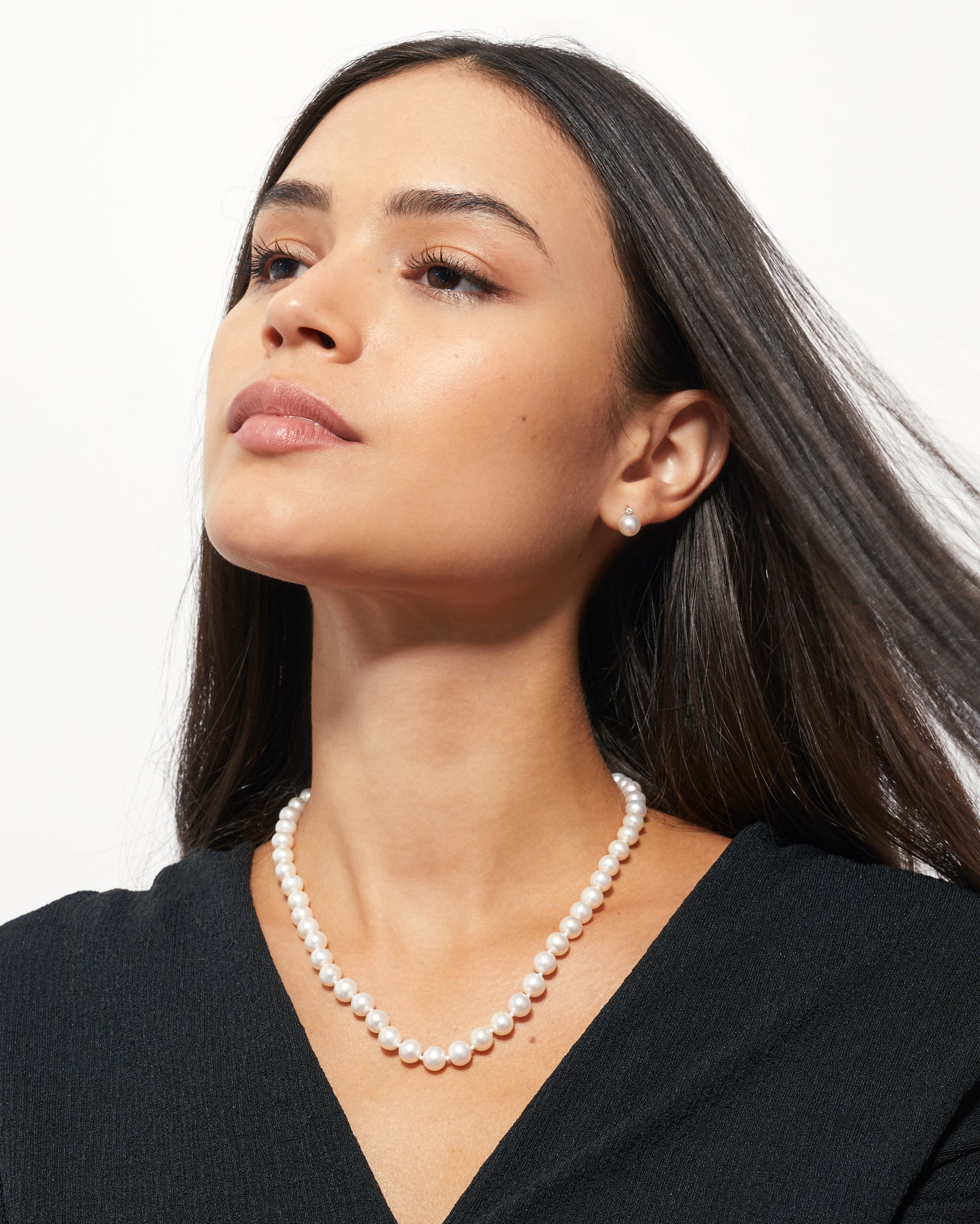 Collar de Perlas Cultivadas de Agua Dulce Redondas AA+ de 6,5-7,5 mm, 45 cm de largo | Oro 18K