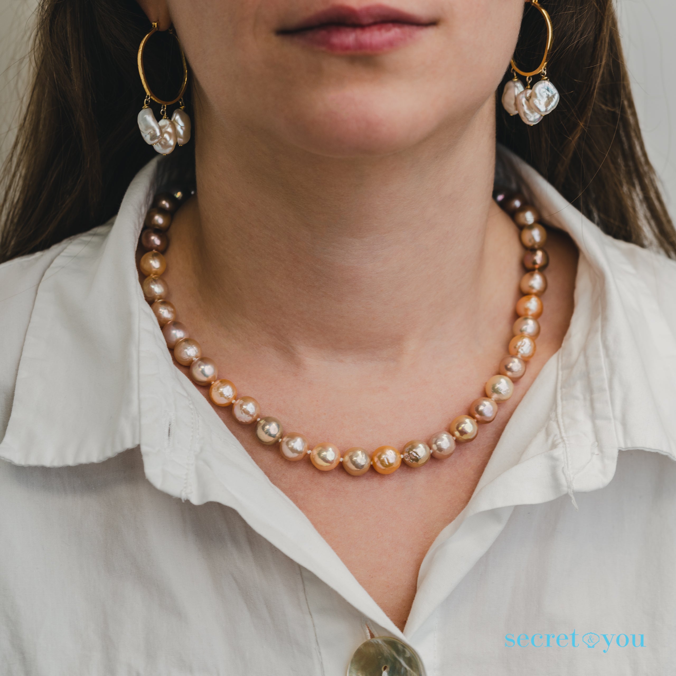 Collar de Perlas Cultivadas de Agua Dulce Semi-Barrocas Multicolor Natural de 9-10 mm Secret & You