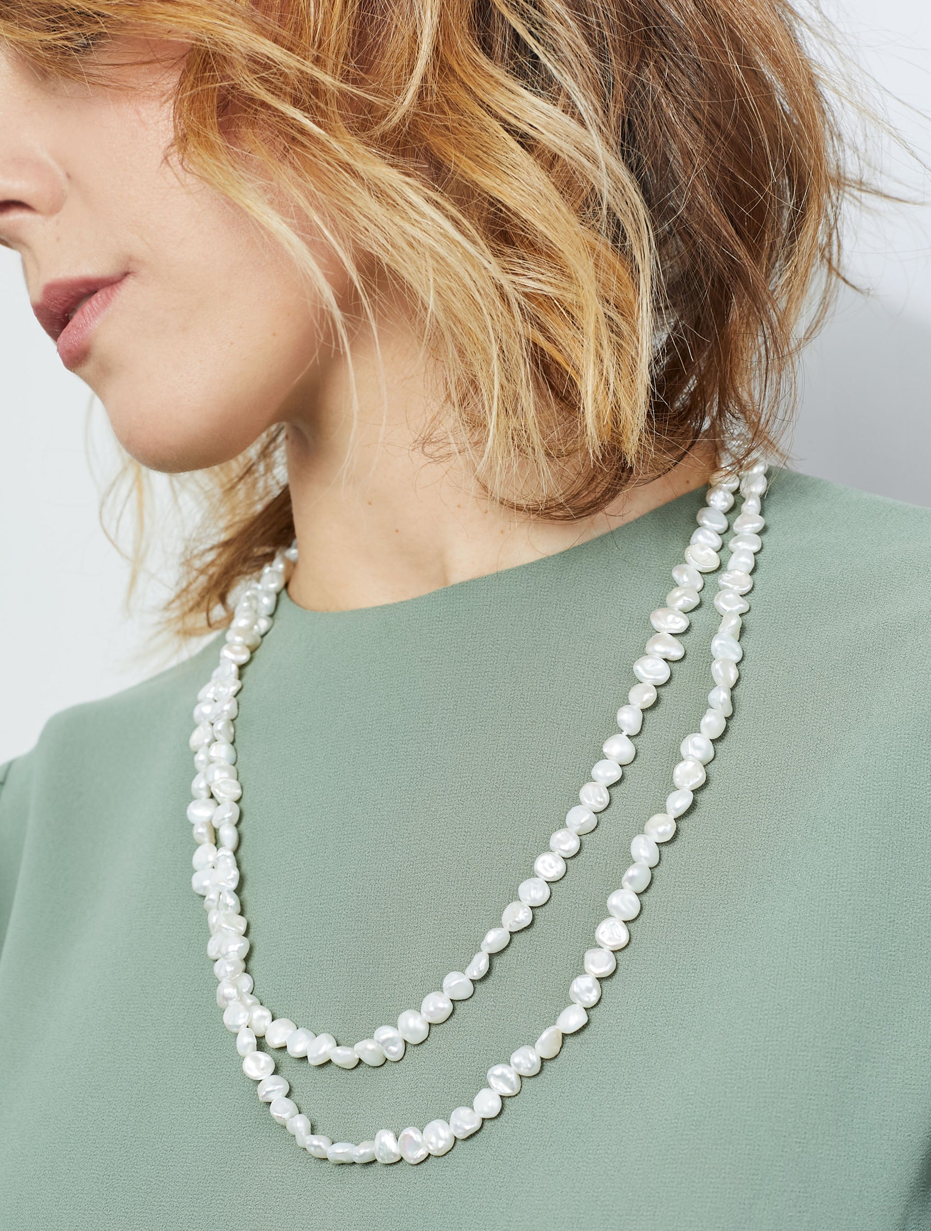 Collar de Perlas Cultivadas de Agua Dulce Barrocas Keshi de 7-9 mm, 120 cm de largo Secret & You