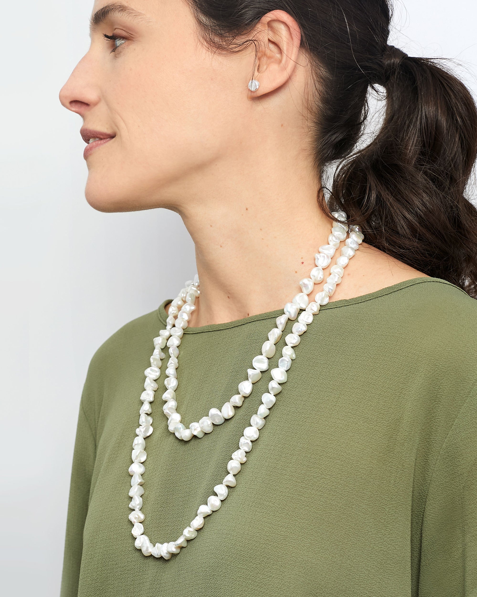 Collar de Perlas Cultivadas de Agua Dulce Barrocas Keshi de 10-11 mm, 120 cm de largo