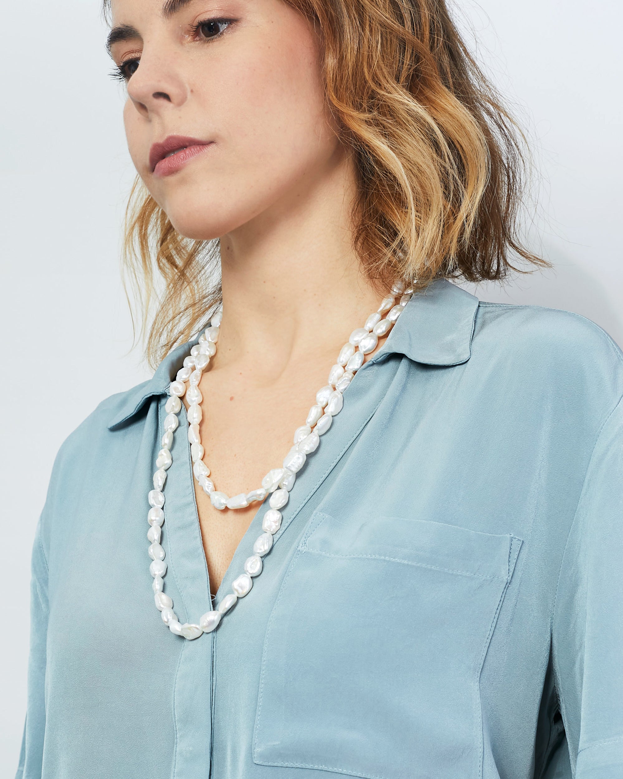 Collar de Perlas Cultivadas de Agua Dulce Barrocas Keshi de 8-10 mm, 120 cm de largo Secret & You