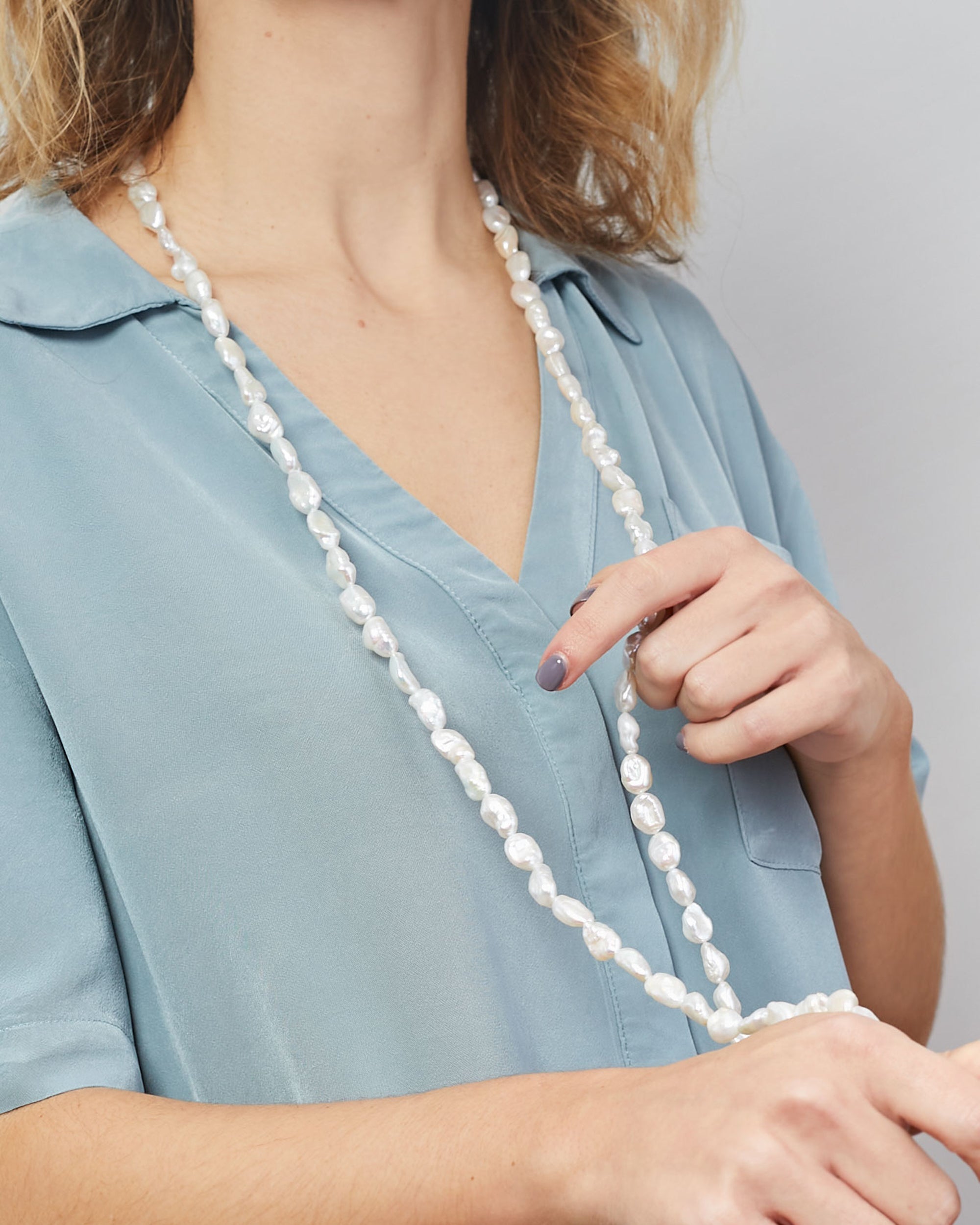Collar de Perlas Cultivadas de Agua Dulce Barrocas Keshi de 8-10 mm, 120 cm de largo Secret & You